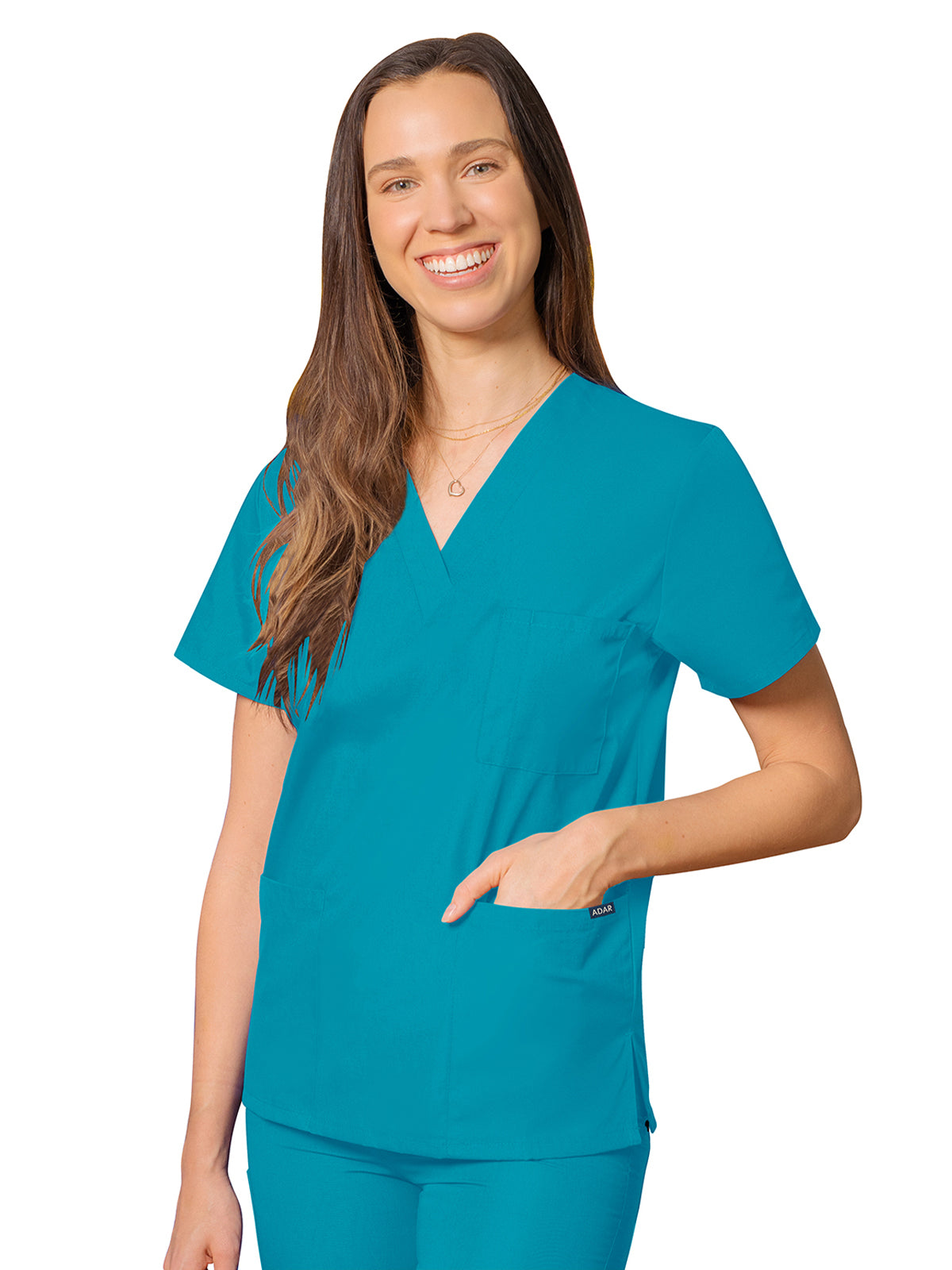Unisex 3-Pocket V-Neck Top - 601 - Teal Blue