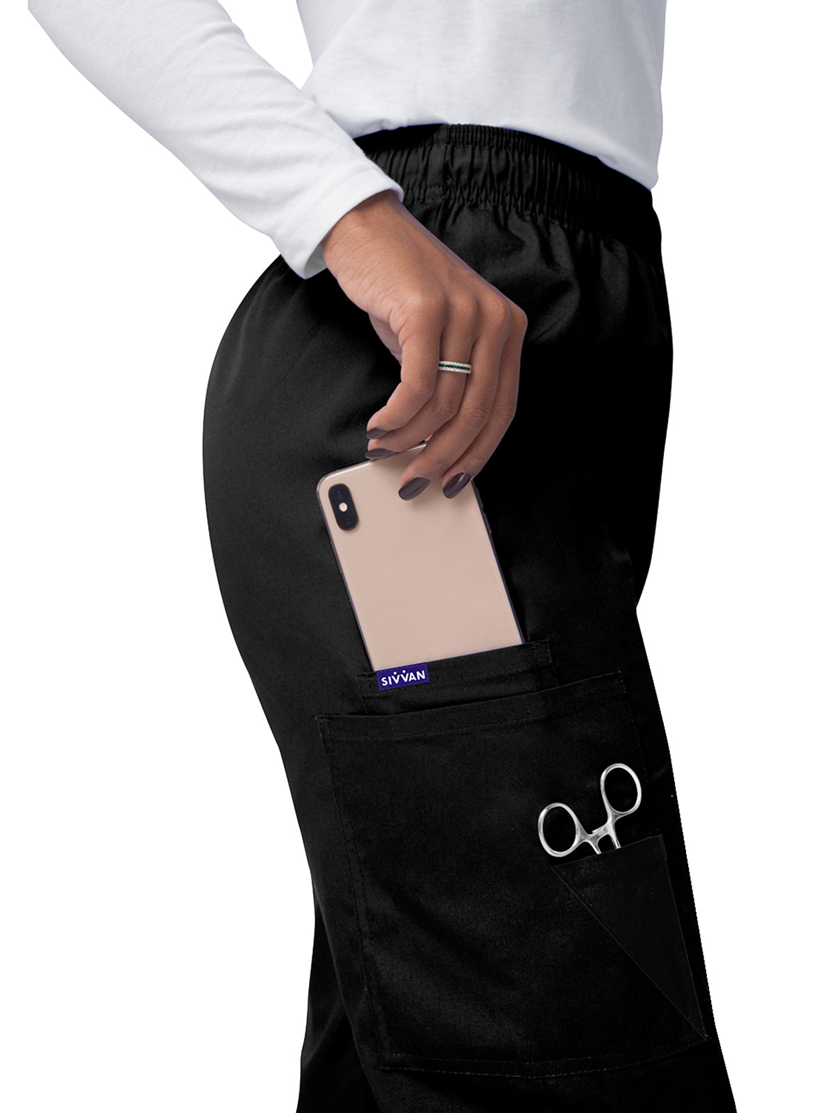 Women's Elastic Drawstring Cargo Pant - S8200 - Black