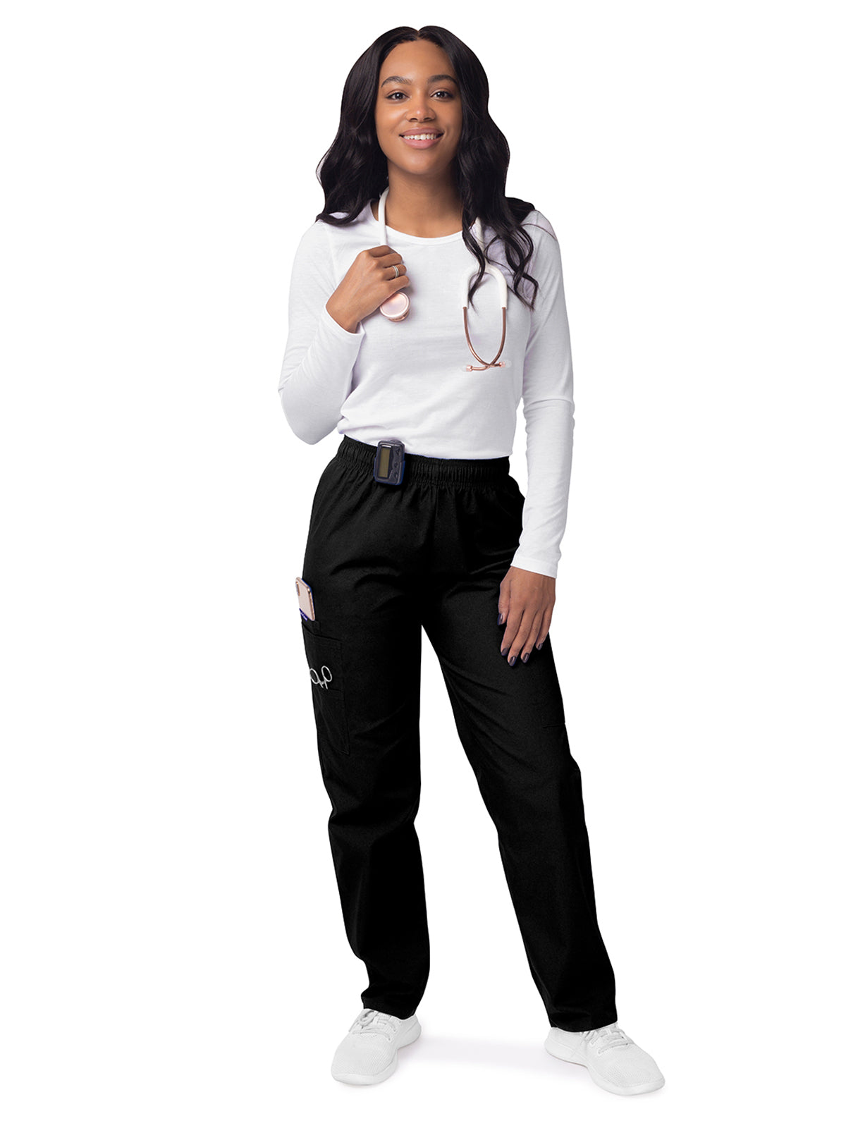 Women's Elastic Drawstring Cargo Pant - S8200 - Black