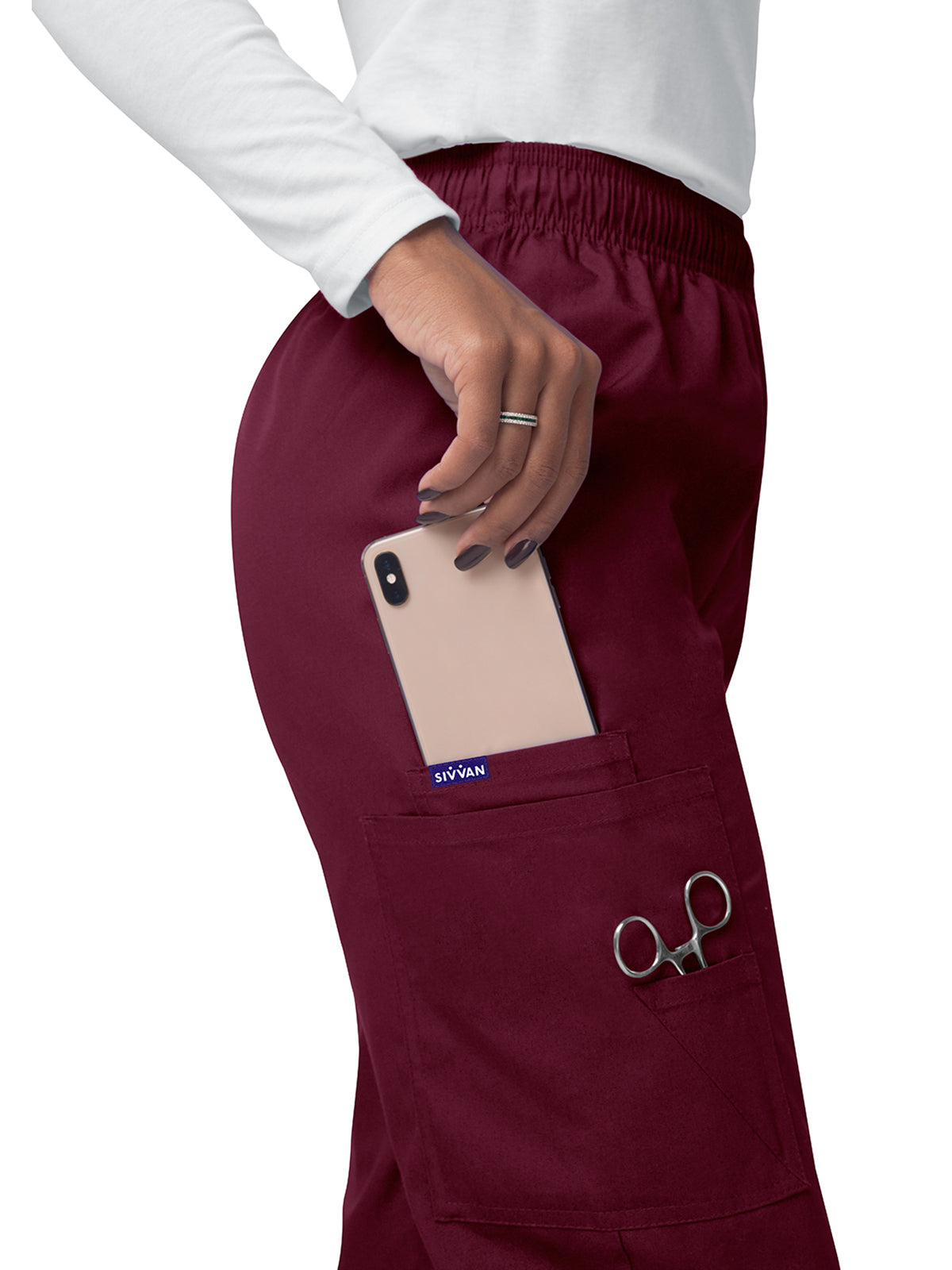 Women's Elastic Drawstring Cargo Pant - S8200 - Burgundy
