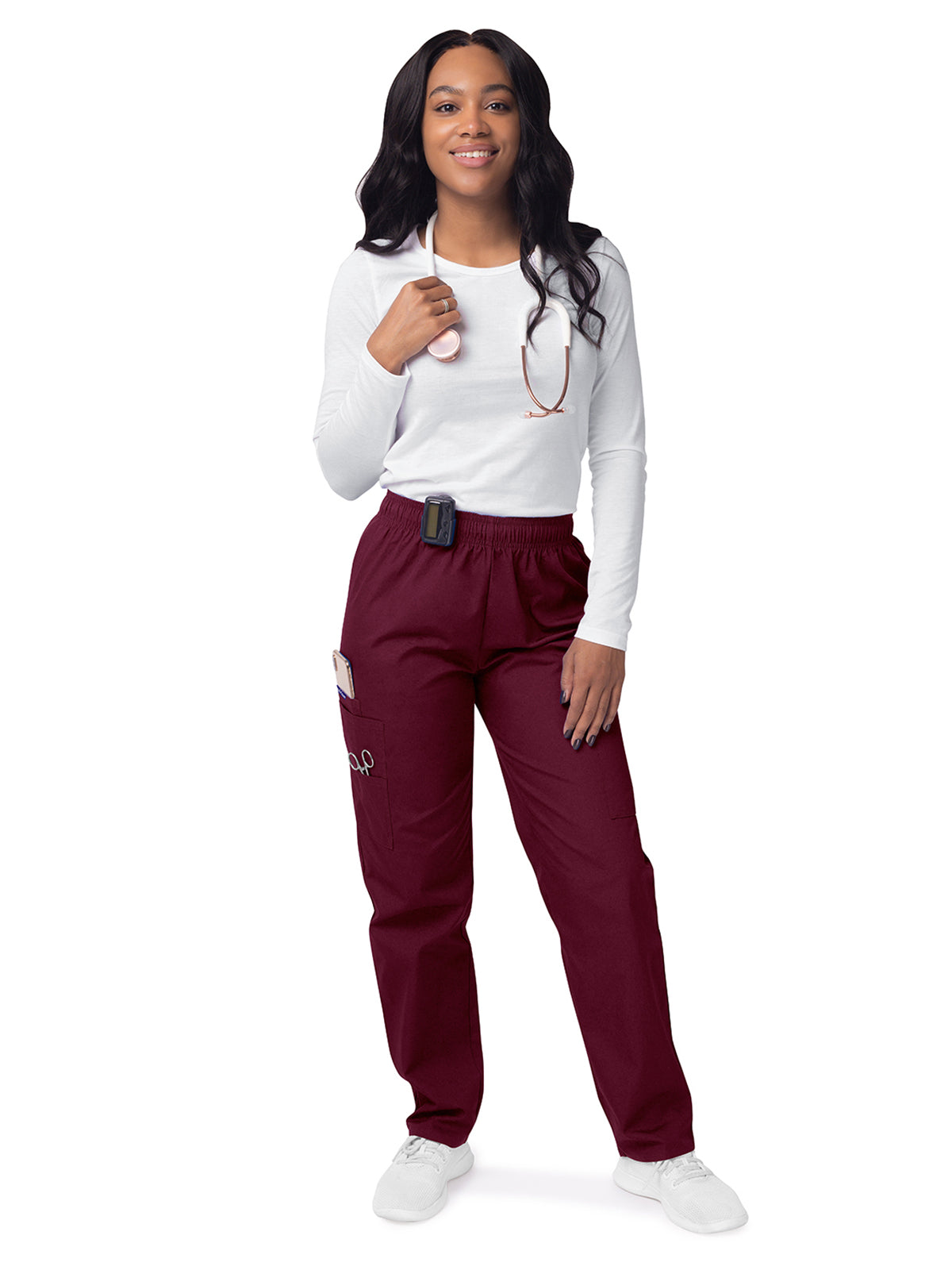 Women's Elastic Drawstring Cargo Pant - S8200 - Burgundy