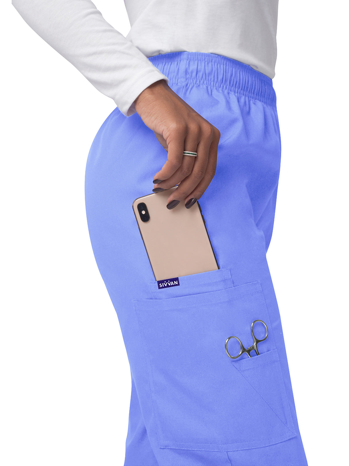 Women's Elastic Drawstring Cargo Pant - S8200 - Ceil Blue
