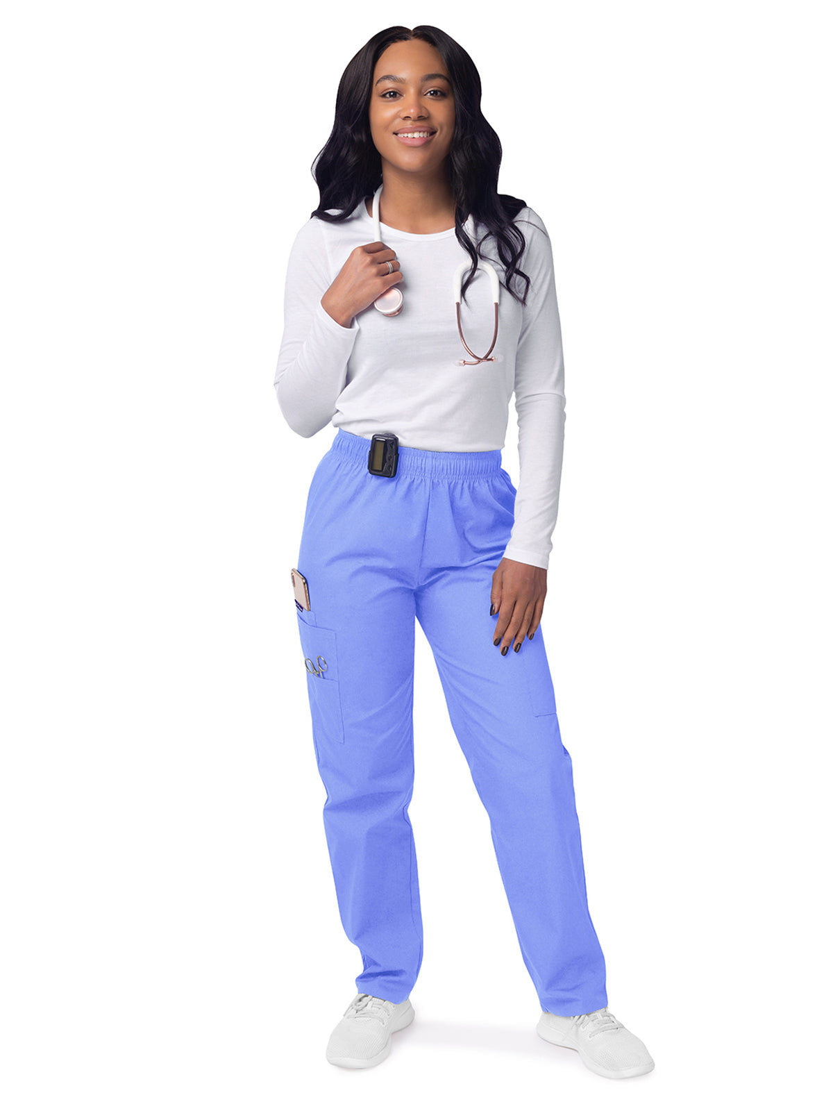 Women's Elastic Drawstring Cargo Pant - S8200 - Ceil Blue