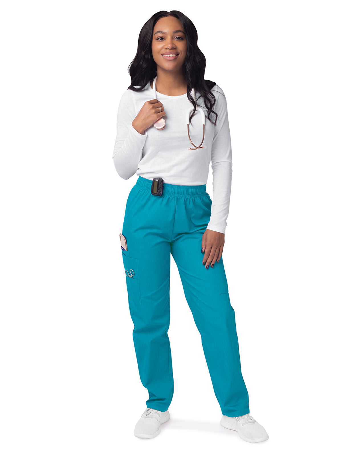 Women's Elastic Drawstring Cargo Pant - S8200 - Teal Blue