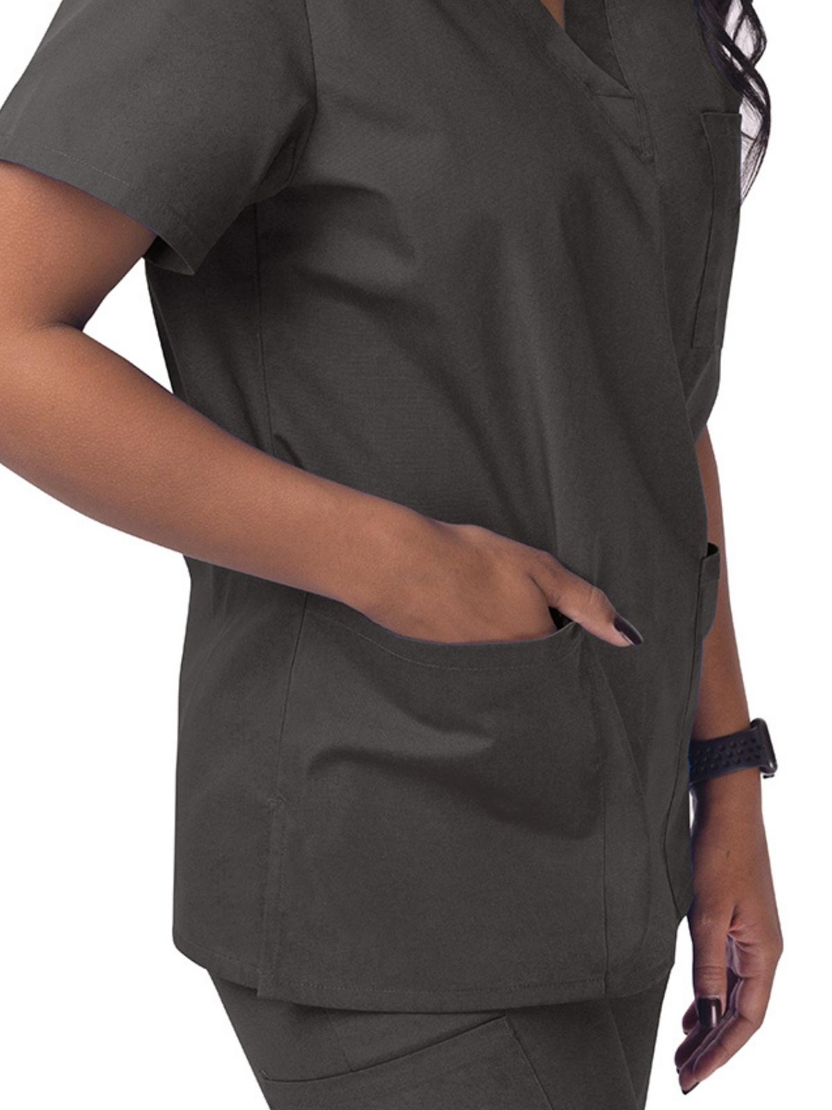 Unisex V-Neck 3 Pocket Top - S8304 - Charcoal