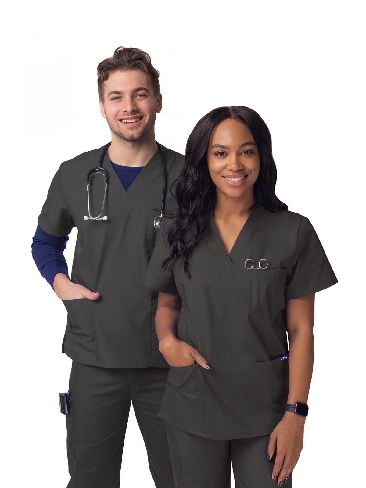 Unisex V-Neck 3 Pocket Top - S8304 - Charcoal