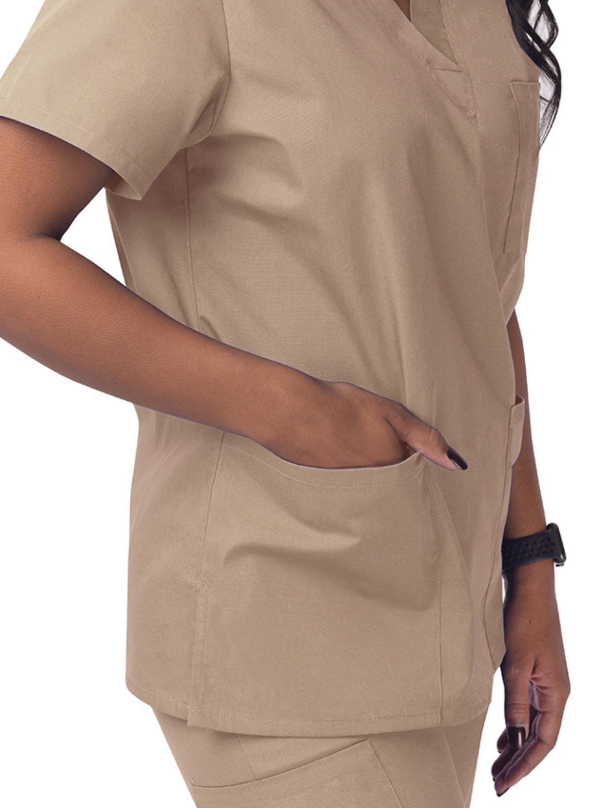 Unisex V-Neck 3 Pocket Top - S8304 - Khaki