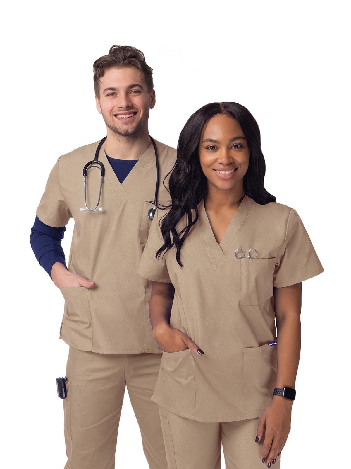 Unisex V-Neck 3 Pocket Top - S8304 - Khaki