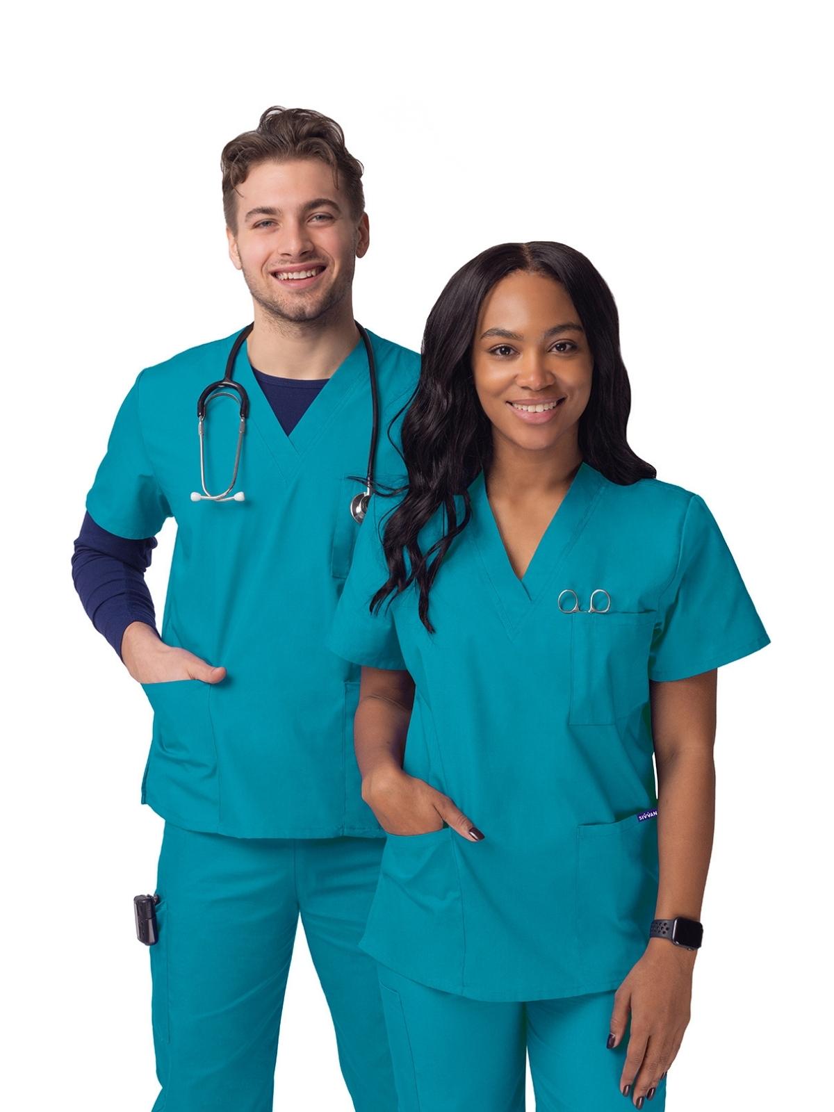 Unisex V-Neck 3 Pocket Top - S8304 - Teal Blue