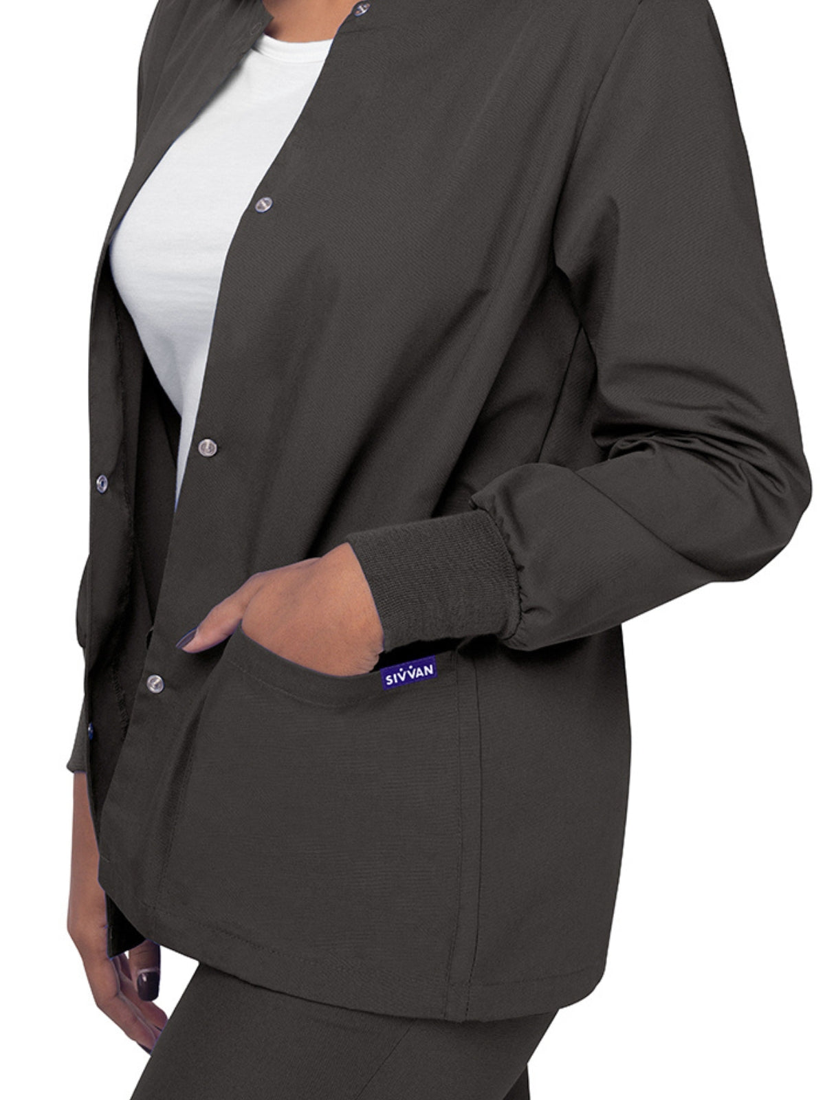 Women's Warm-Up Snap Close Jacket - S8306 - Charcoal