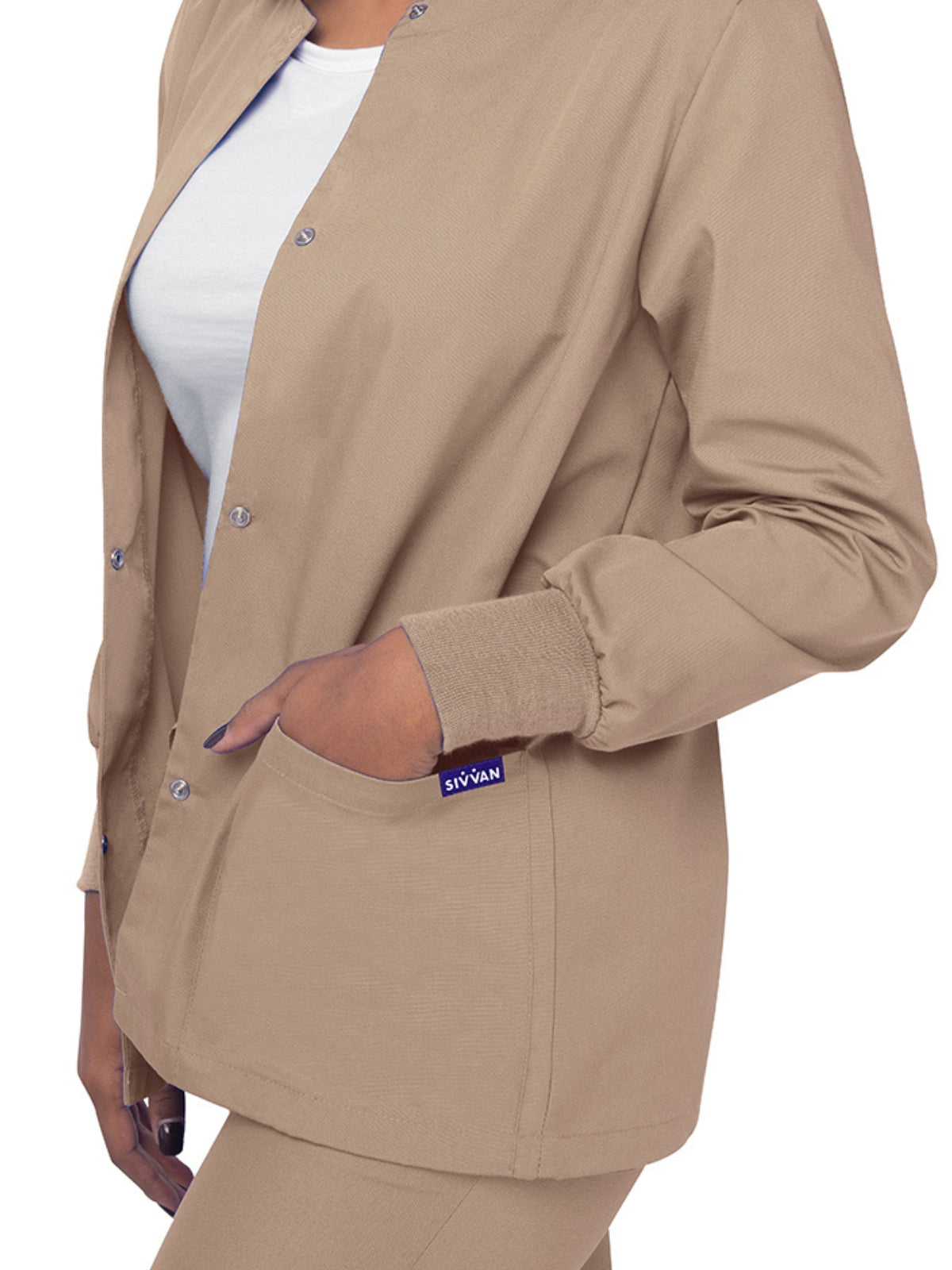 Women's Warm-Up Snap Close Jacket - S8306 - Khaki
