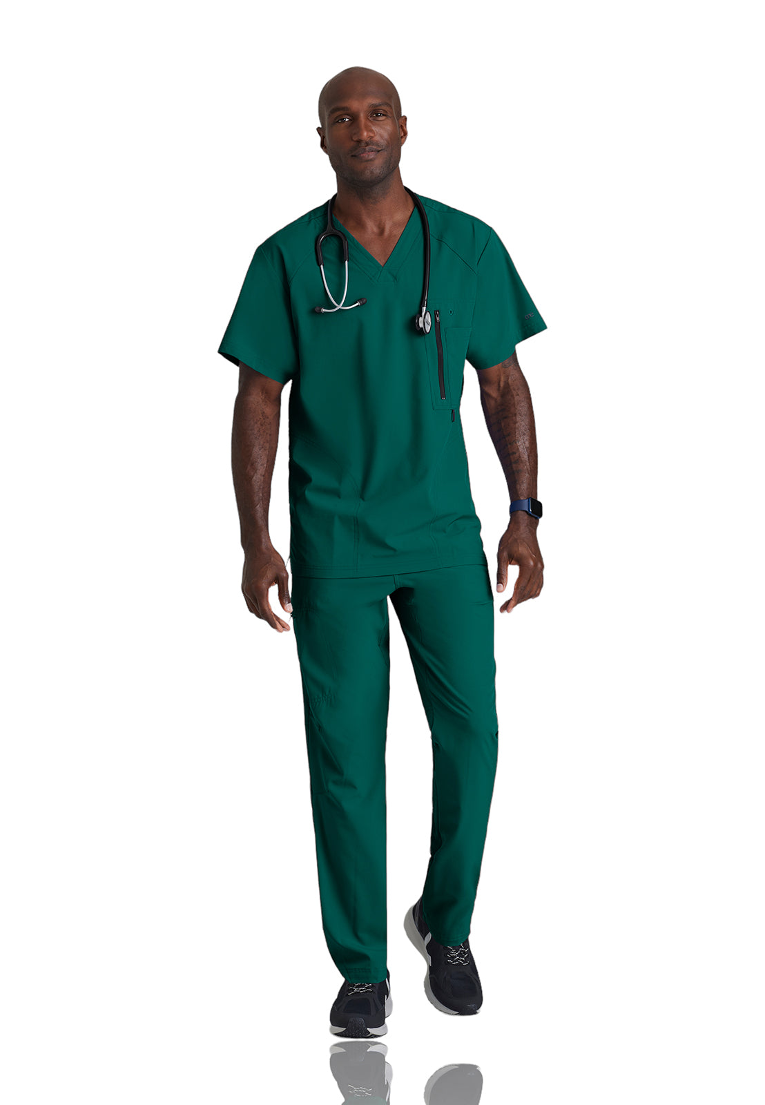 Men's V-Neck Zip Pockets Amplify Top - 0115 - Hunter Green