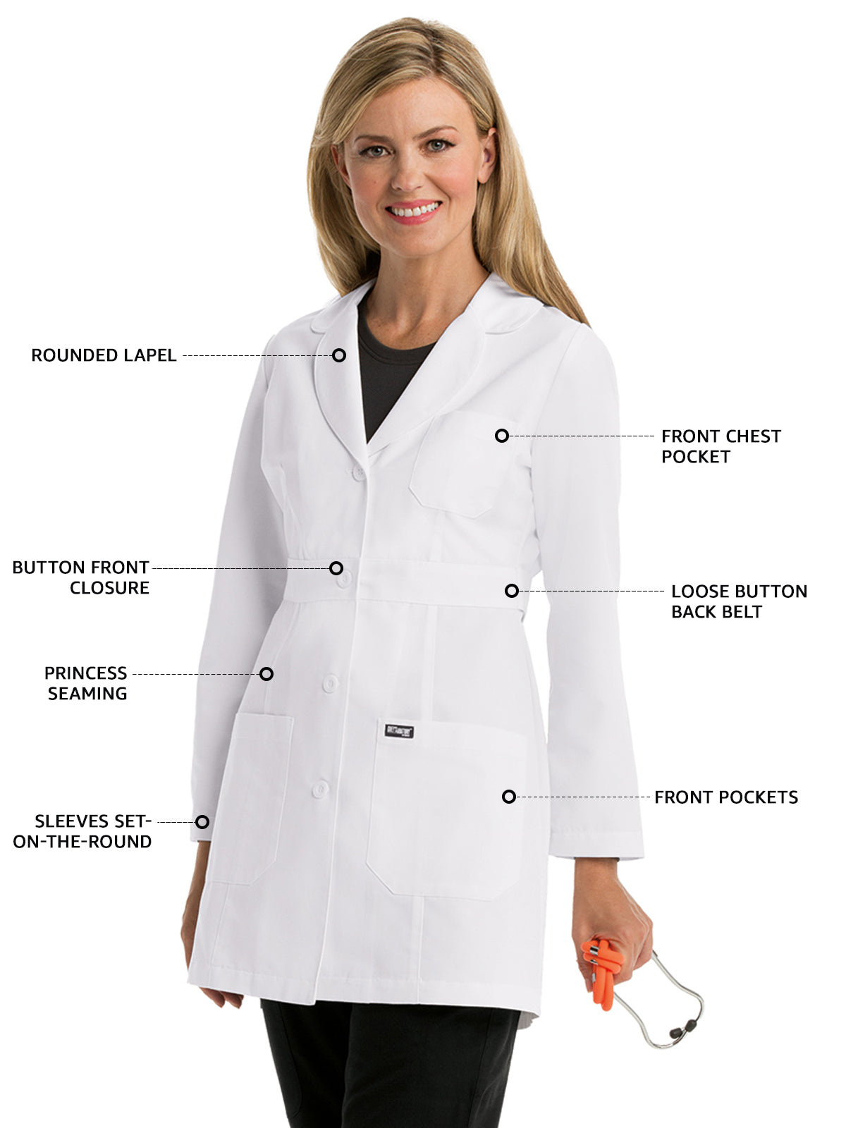 Women's Three-Pocket Princess Seam 34" Lily Lab Coat - 4481 - White