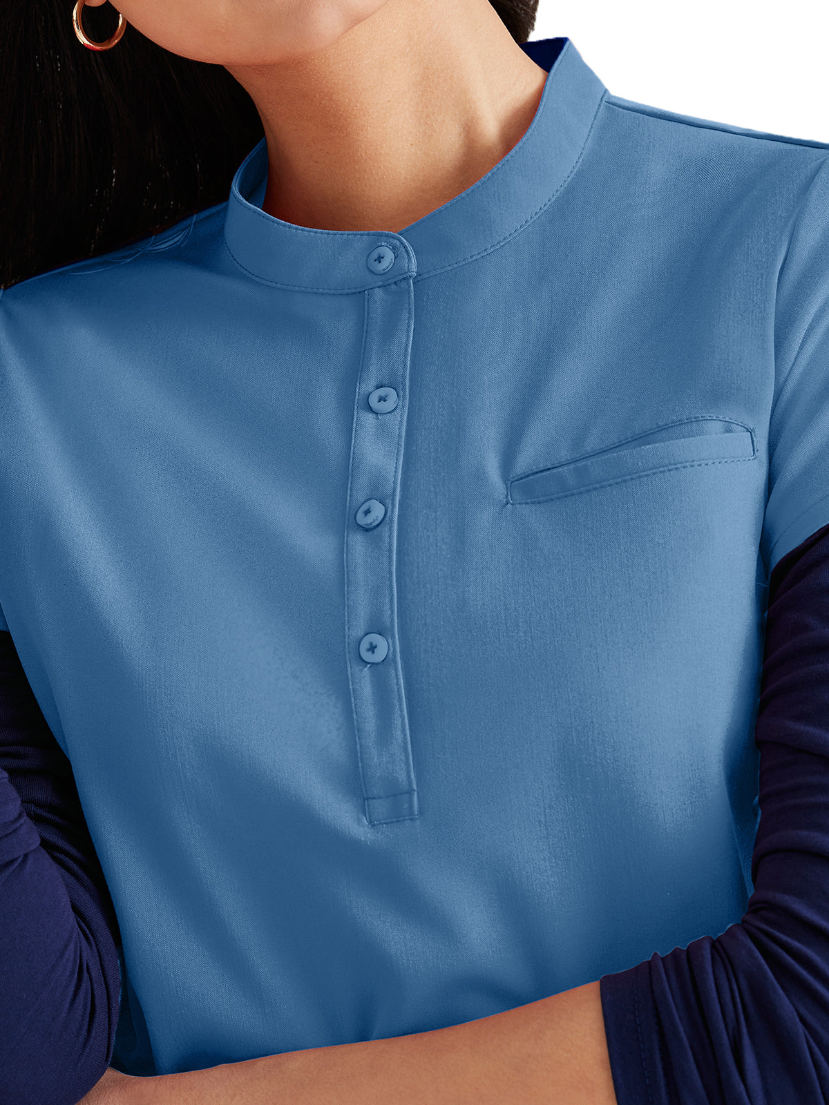 Women's Henley Style Top - BUT163 - Ciel Blue