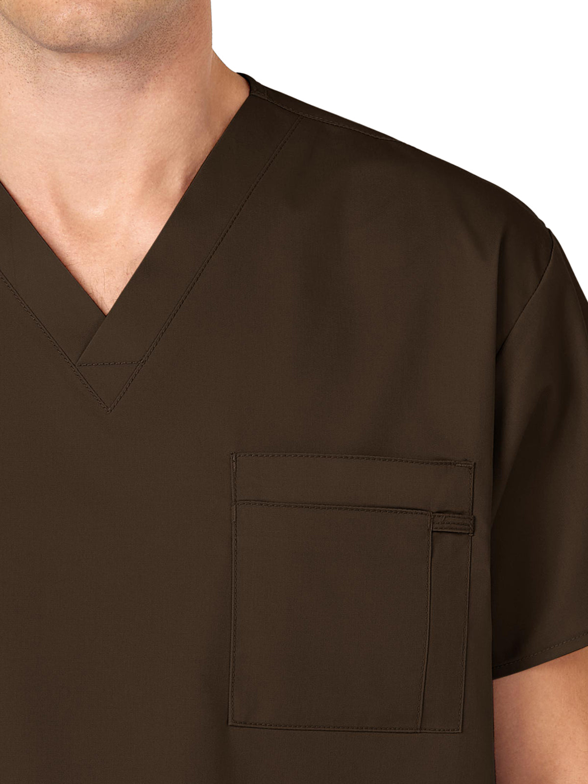 Unisex Double-Pocket V-Neck Top - 100 - Chocolate