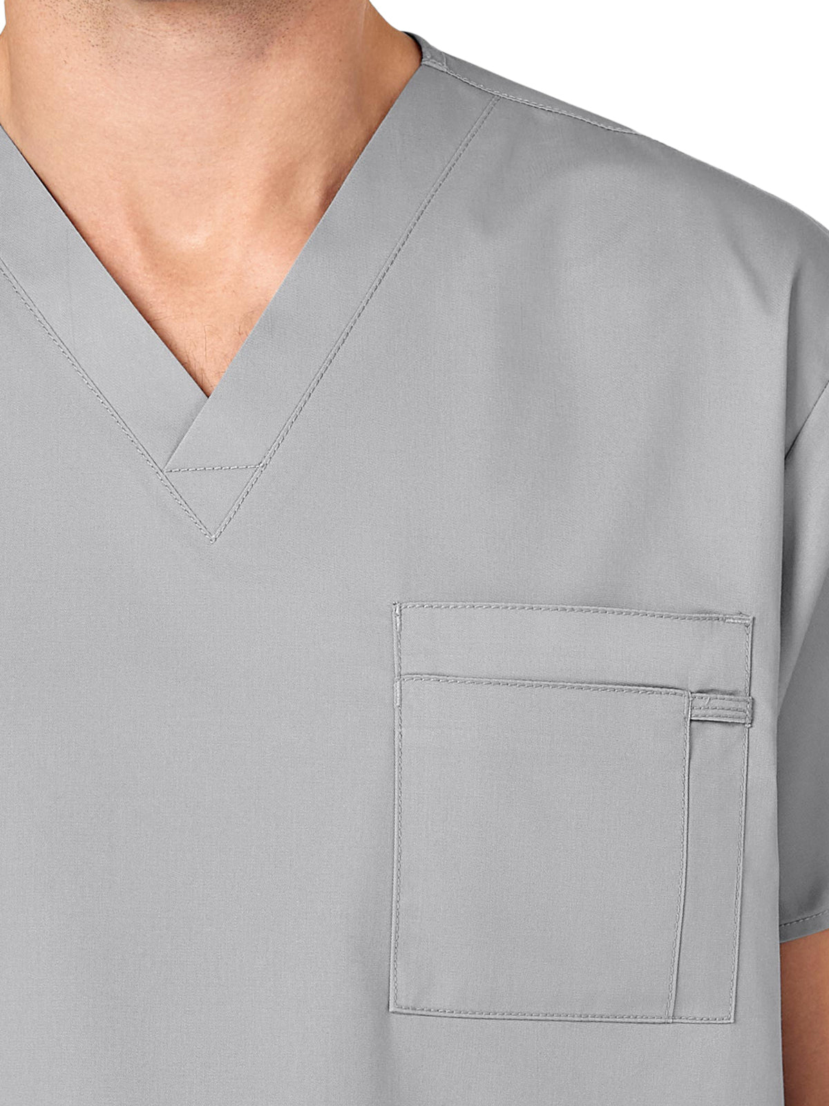 Unisex Double-Pocket V-Neck Top - 100 - Grey