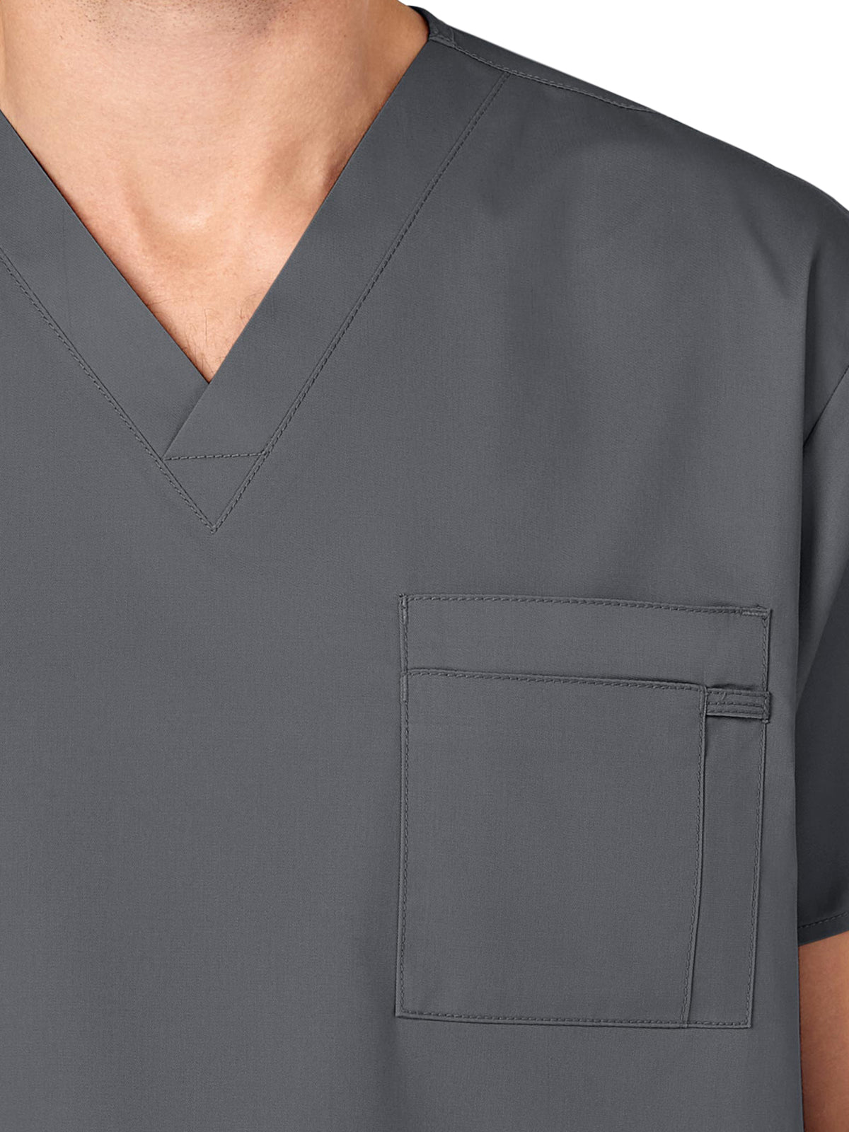 Unisex Double-Pocket V-Neck Top - 100 - Pewter
