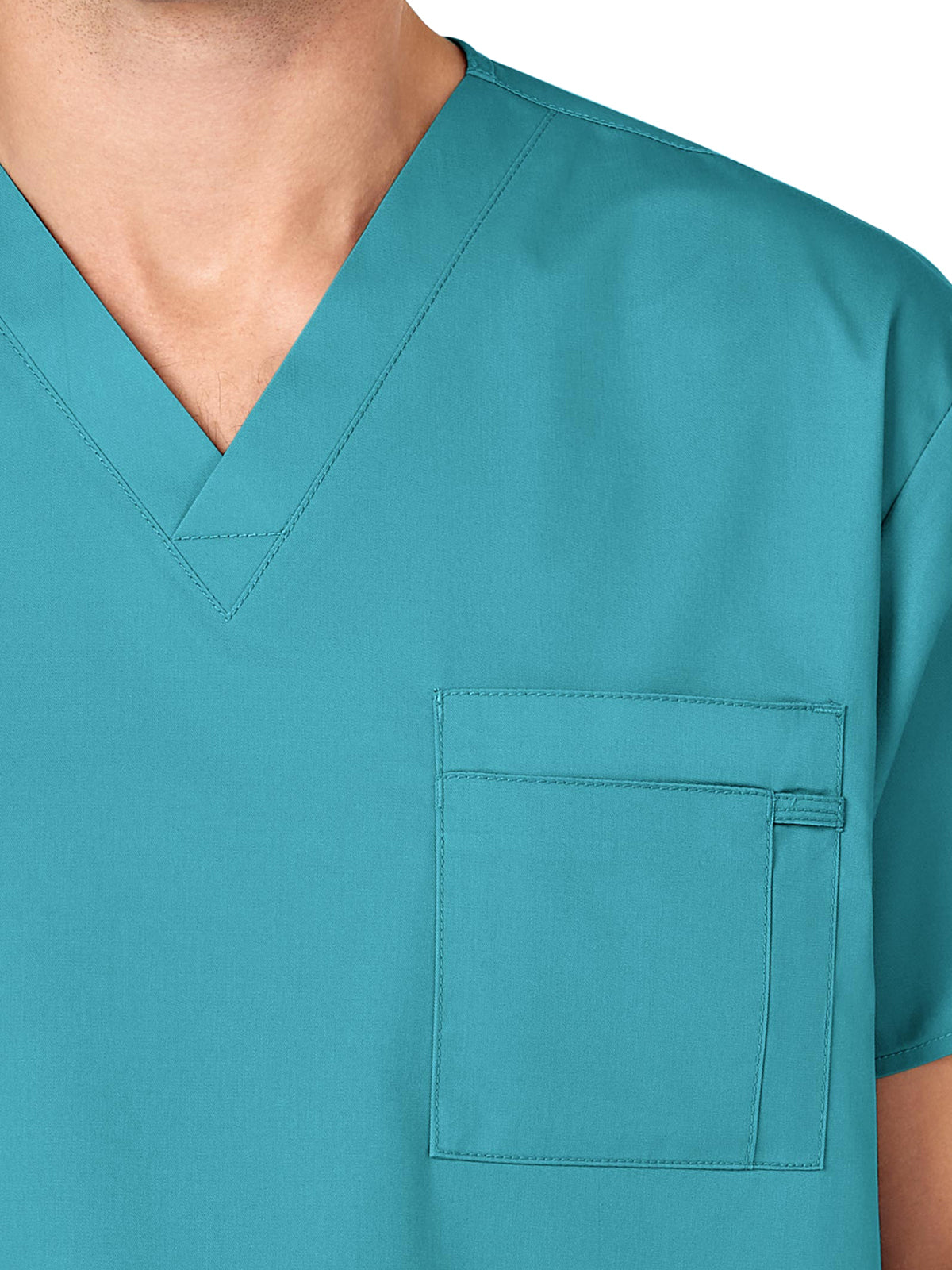 Unisex Double-Pocket V-Neck Top - 100 - Teal