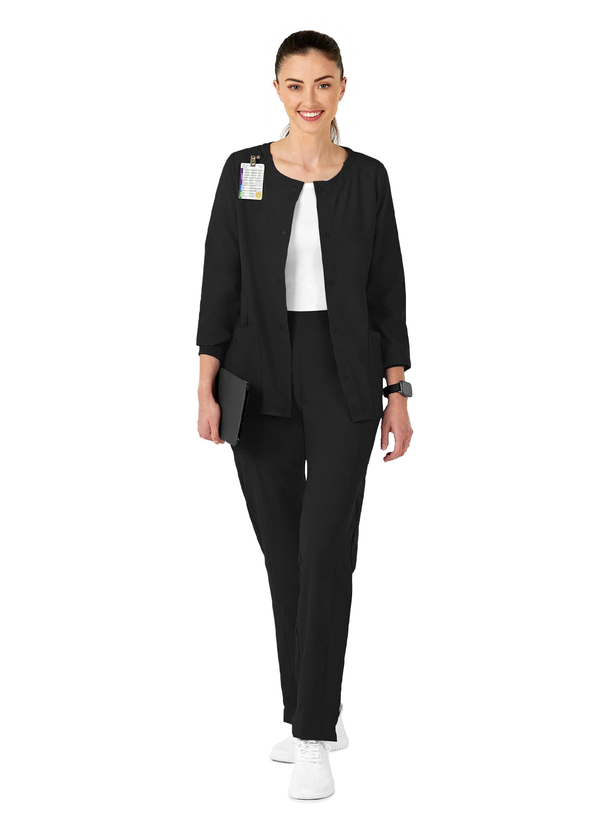 Women's Two-Pocket Crew Neck Jacket - 8155 - Black
