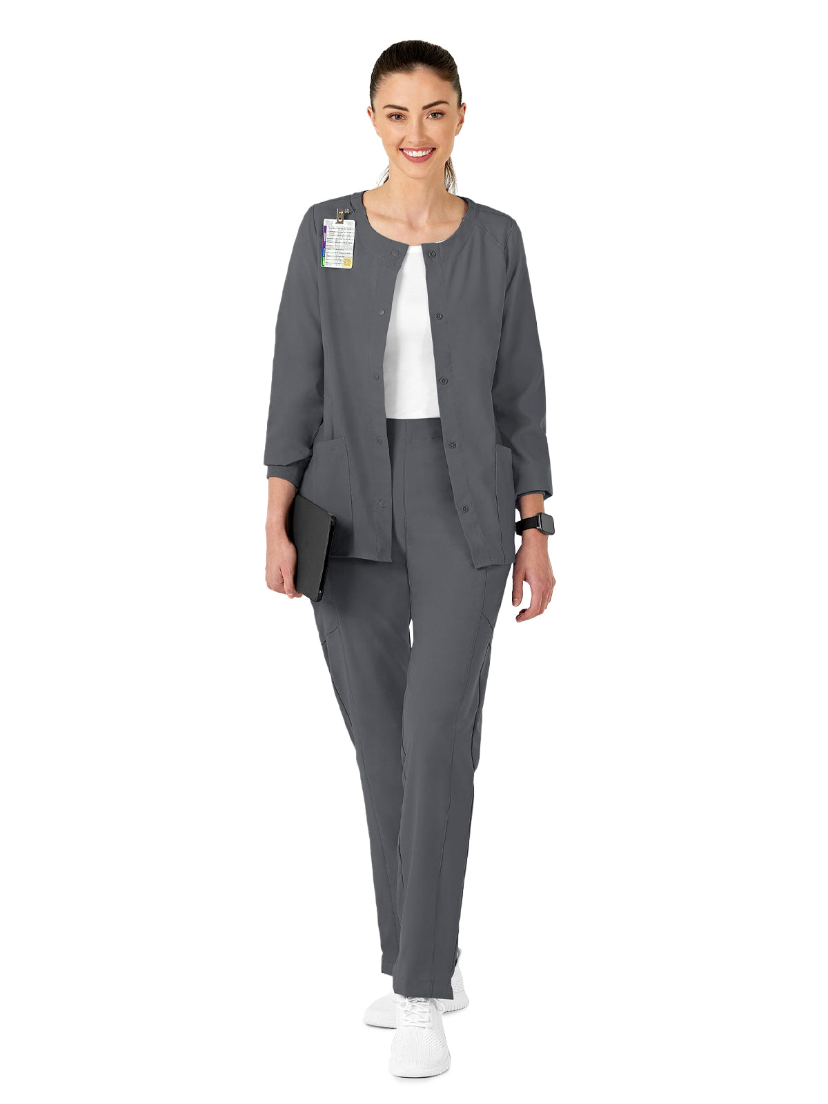 Women's Two-Pocket Crew Neck Jacket - 8155 - Pewter