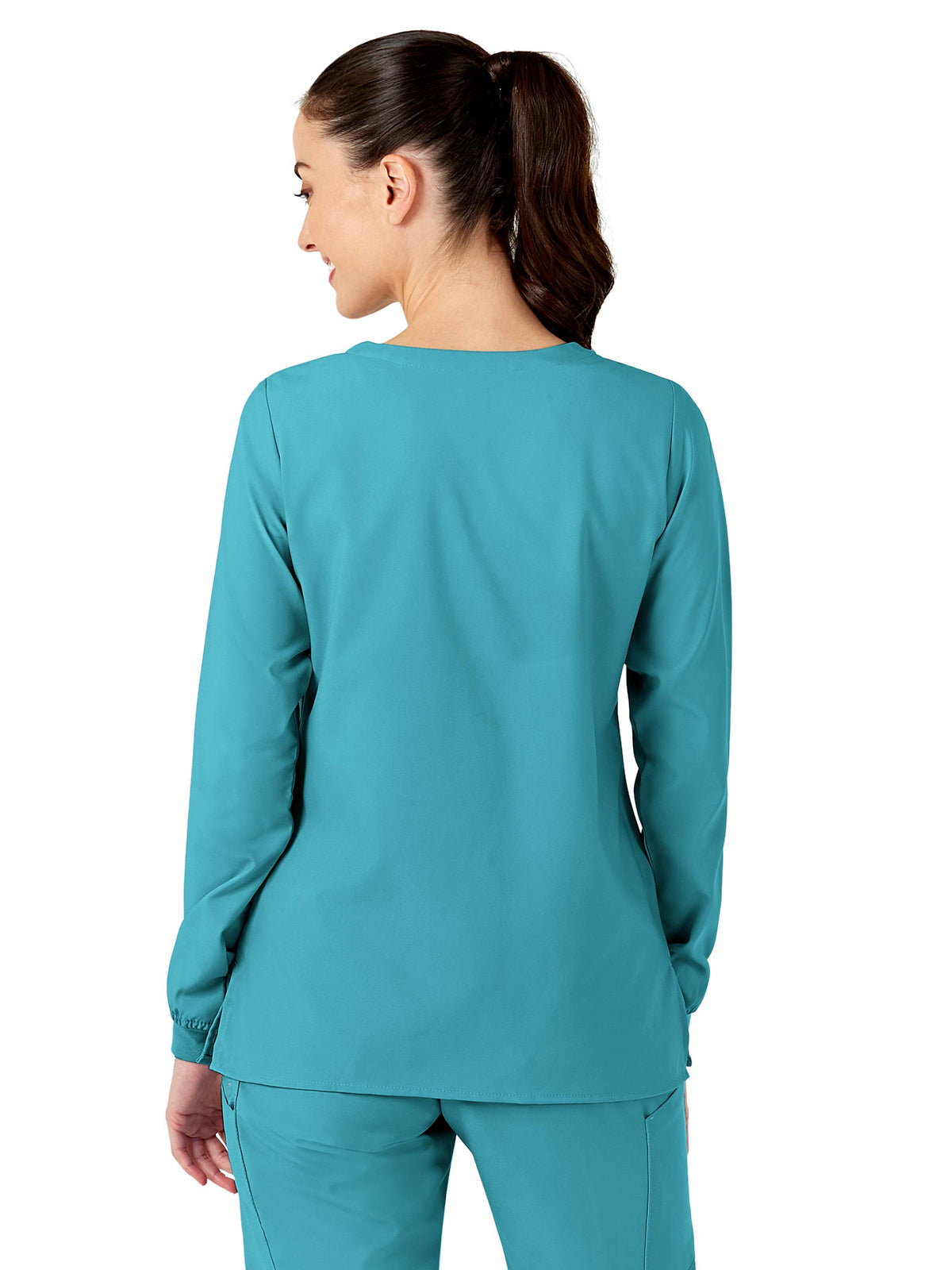 Women's Two-Pocket Crew Neck Jacket - 8155 - Teal Blue