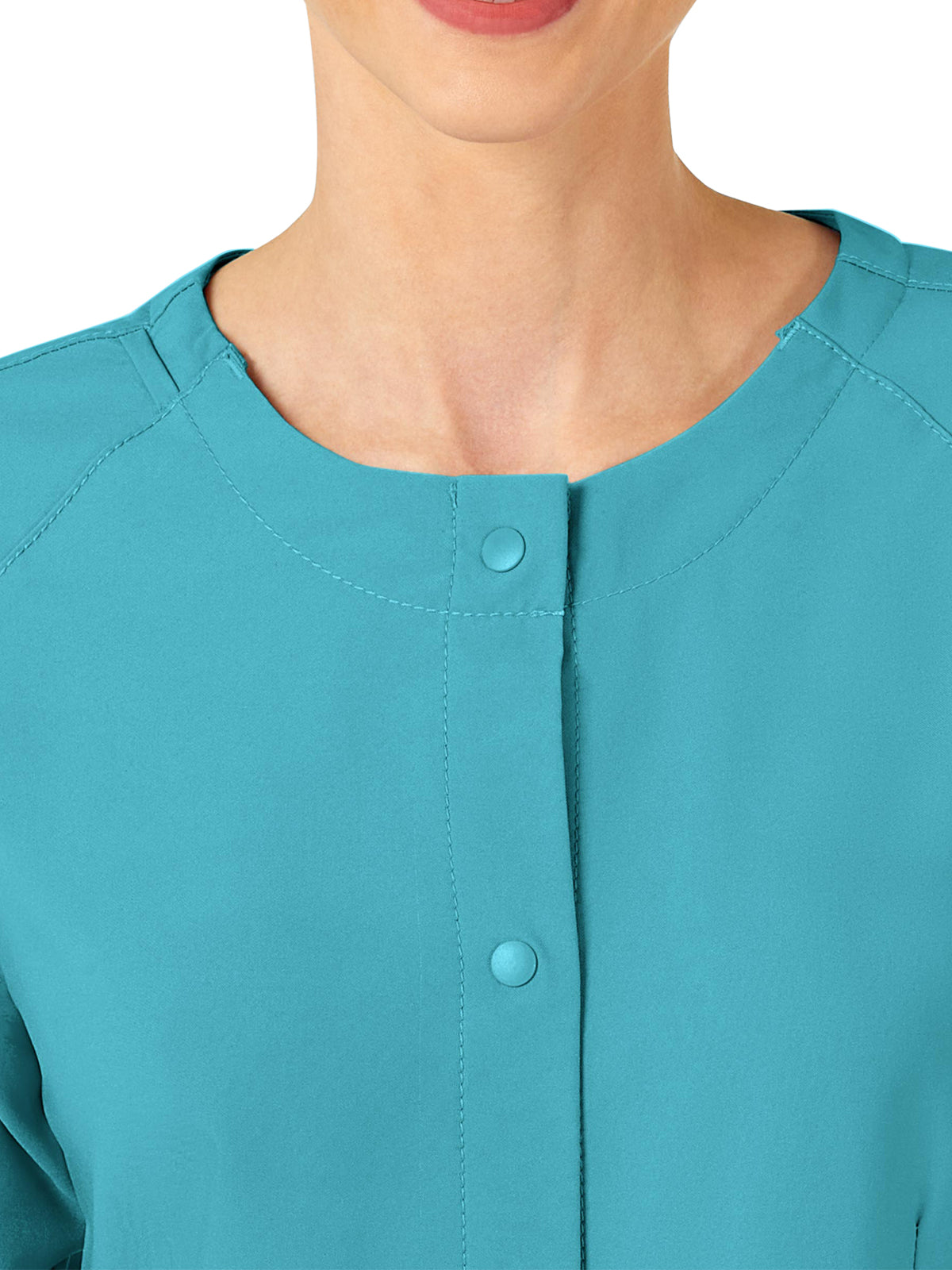 Women's Two-Pocket Crew Neck Jacket - 8155 - Teal Blue