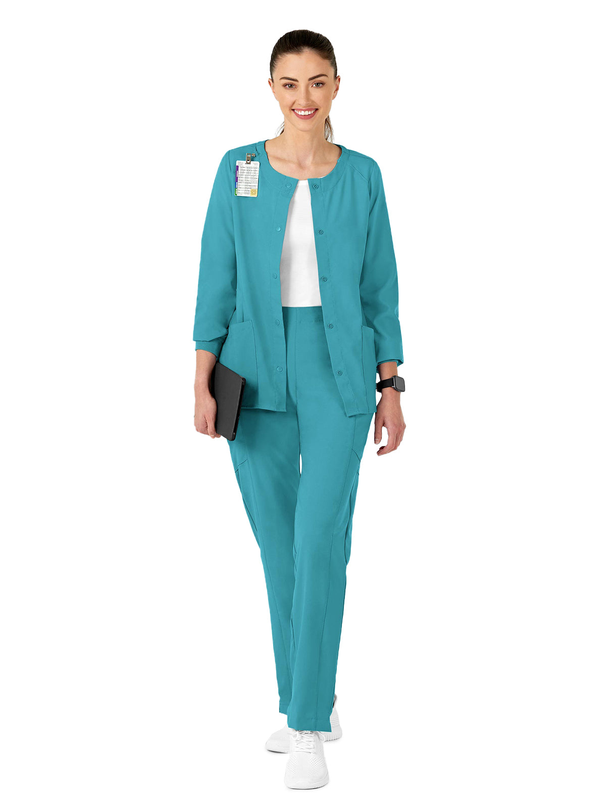 Women's Two-Pocket Crew Neck Jacket - 8155 - Teal Blue