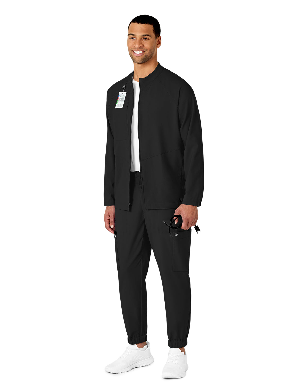 Men's Three-Pocket Zip-Front Warm-Up Jacket - 8355 - Black