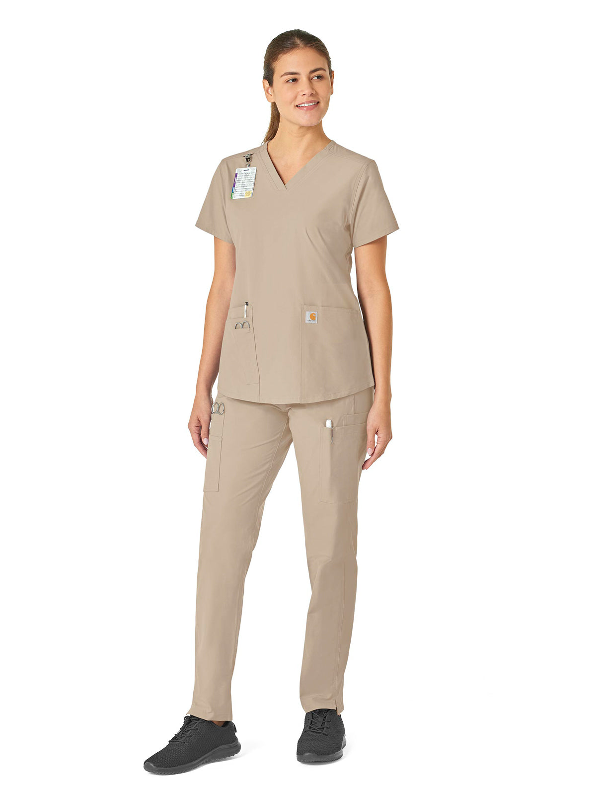Women's Five-Pocket Modern Fit V-Neck Top - C12113 - Khaki