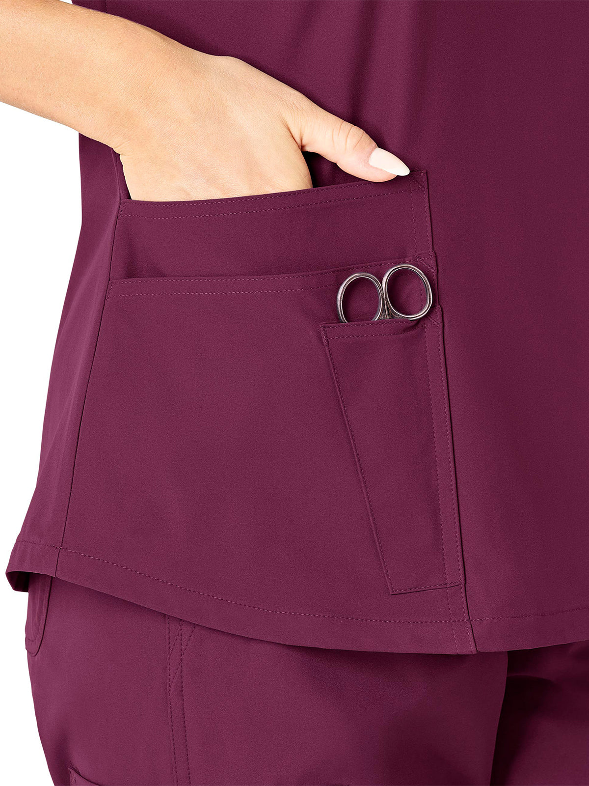 Women's Five-Pocket Modern Fit V-Neck Top - C12113 - Wine