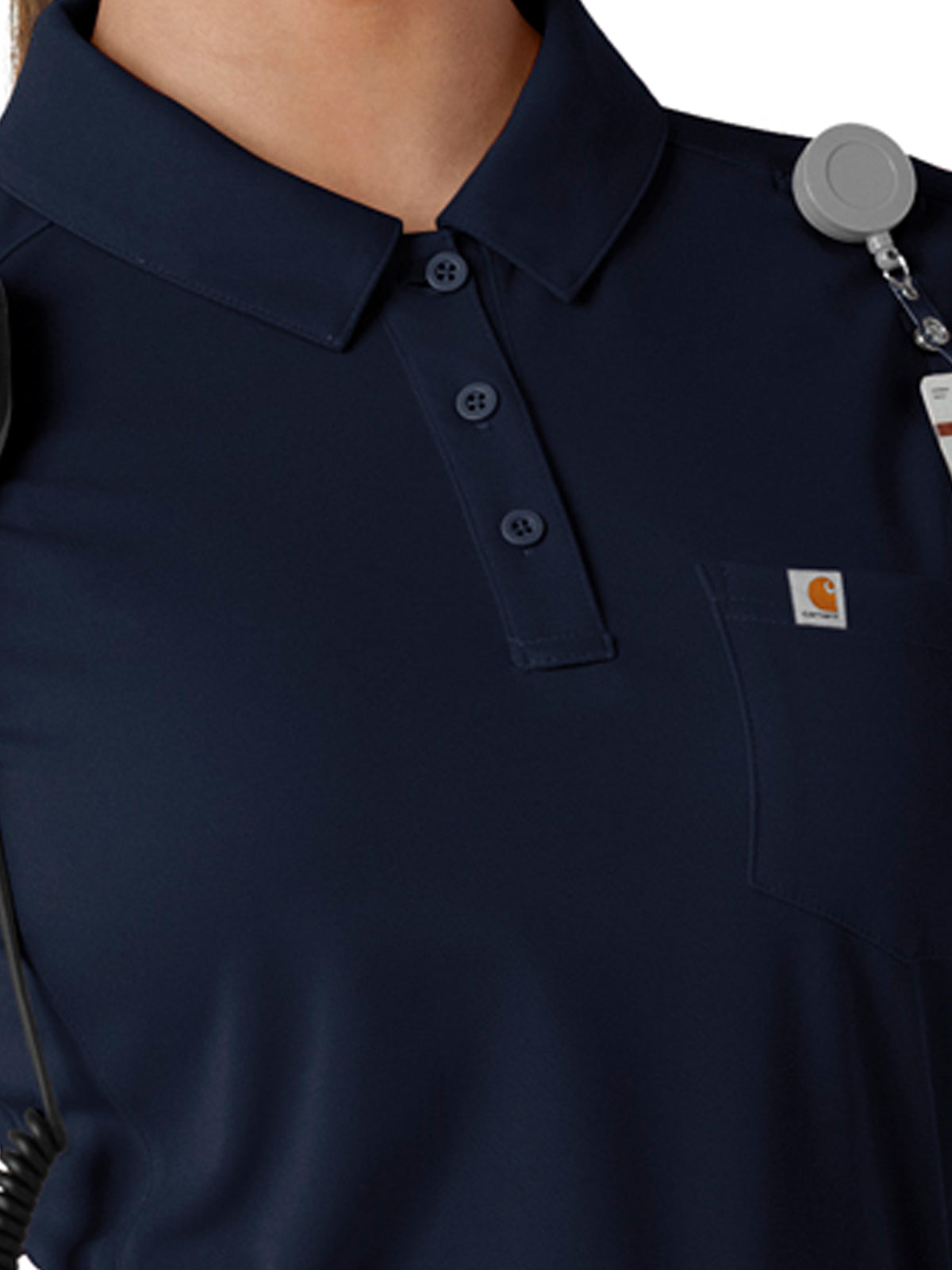 Women's Three-Pocket Lightweight Short Sleeve Polo Scrub Top - C12119 - Dark Navy