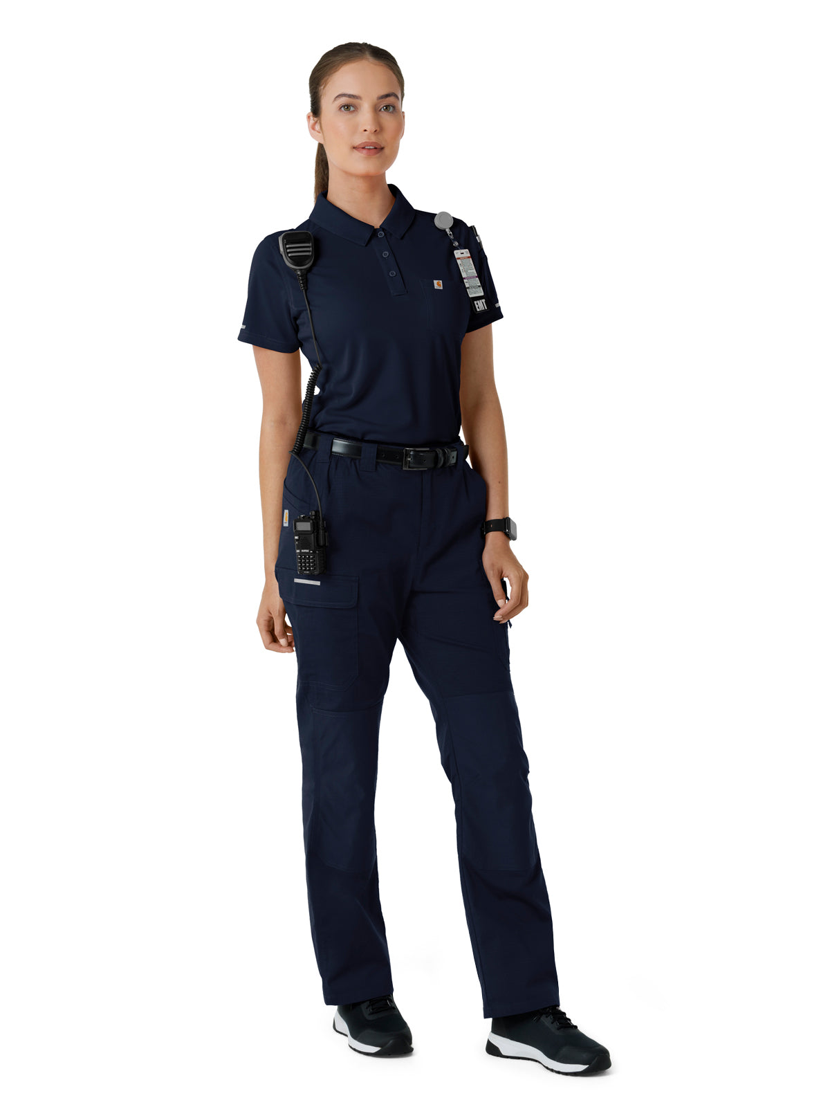Women's Three-Pocket Lightweight Short Sleeve Polo Scrub Top - C12119 - Dark Navy