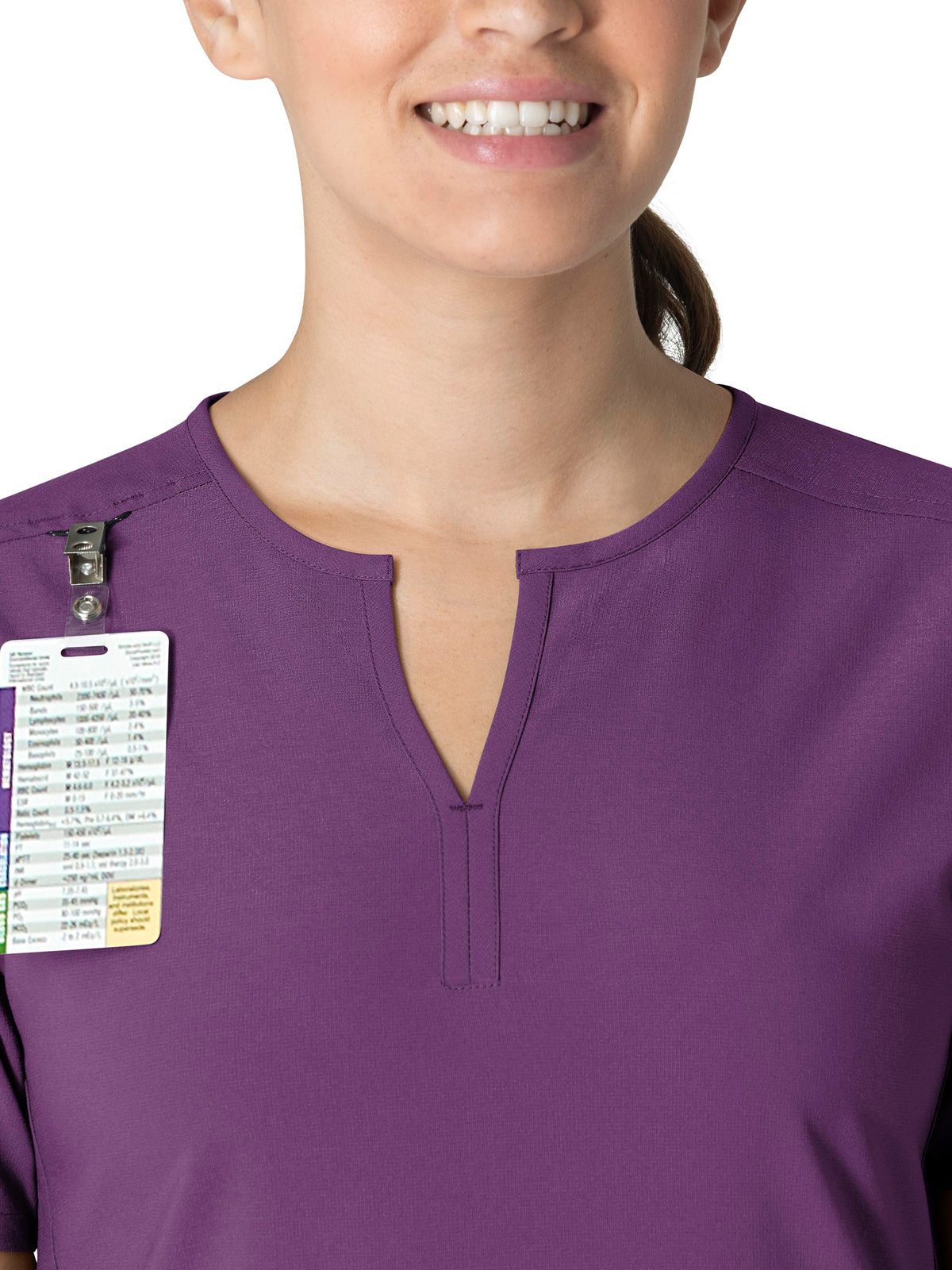 Women's Three-Pocket Modern Fit Notch Neck Top - C12213 - Eggplant