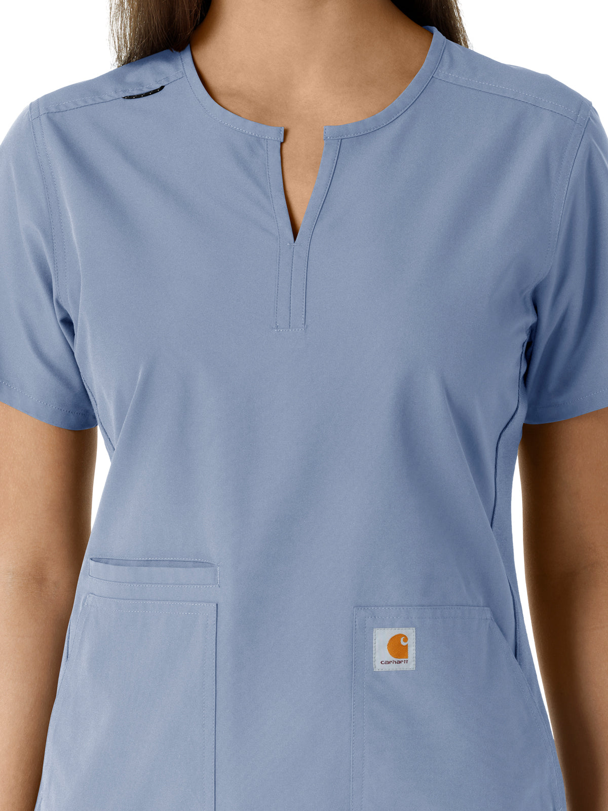 Women's Notch Neck Tunic Knit Panel Top - C12413 - Ceil Blue