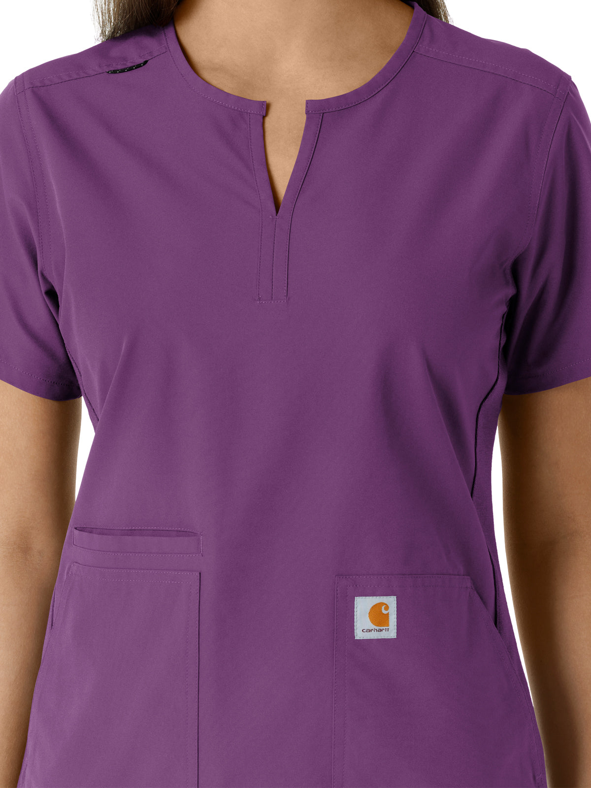 Women's Notch Neck Tunic Knit Panel Top - C12413 - Eggplant