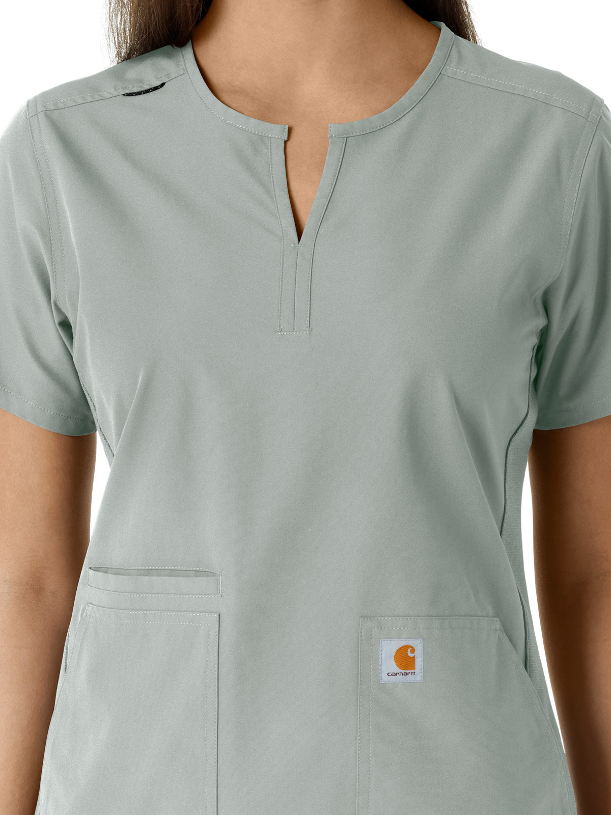 Women's Notch Neck Tunic Knit Panel Top - C12413 - Grey