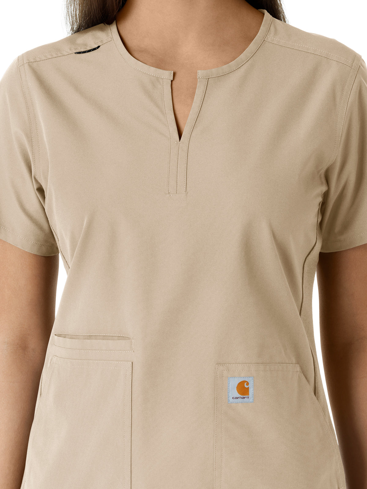 Women's Notch Neck Tunic Knit Panel Top - C12413 - Khaki