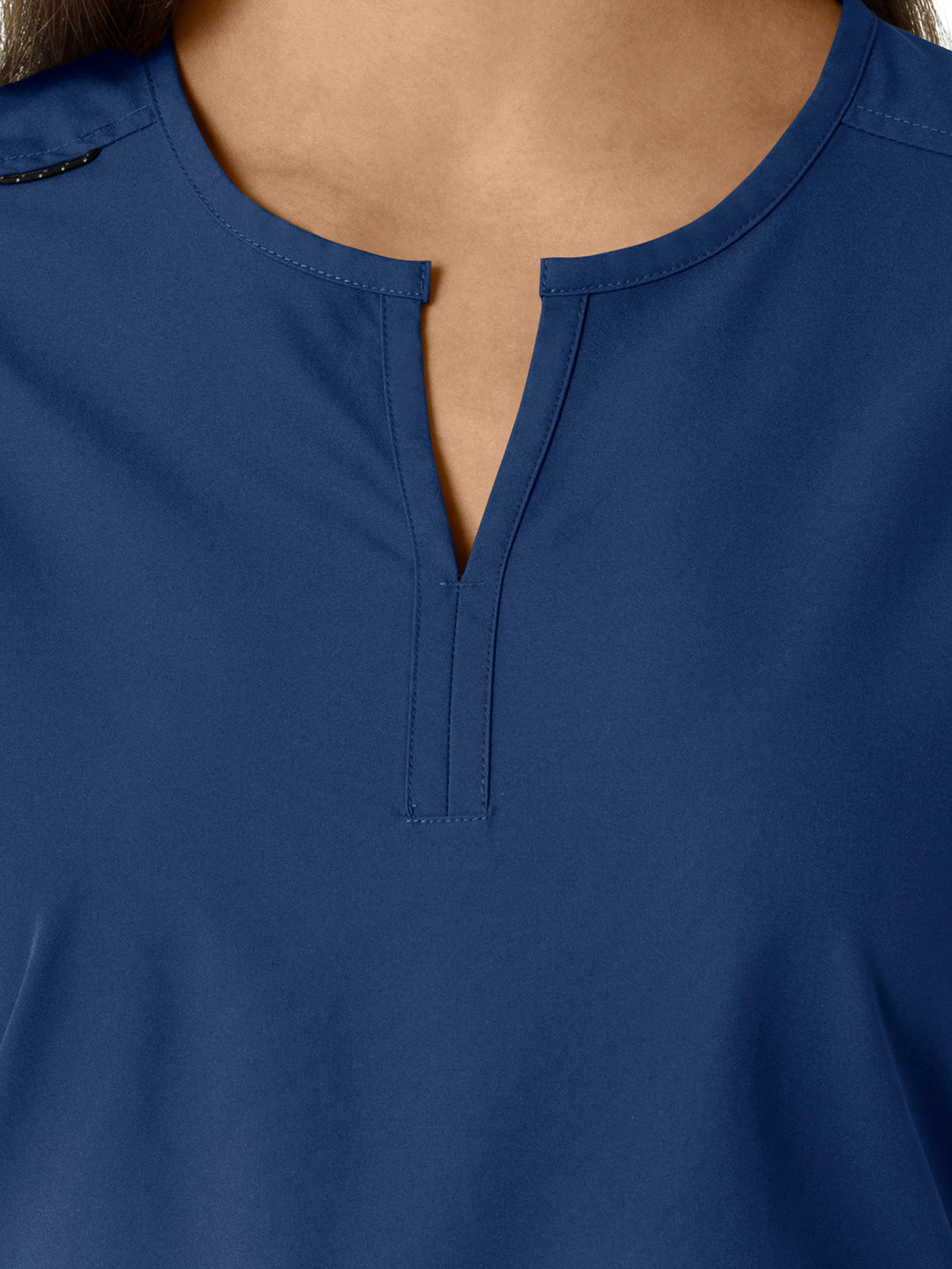 Women's Notch Neck Tunic Knit Panel Top - C12413 - Navy