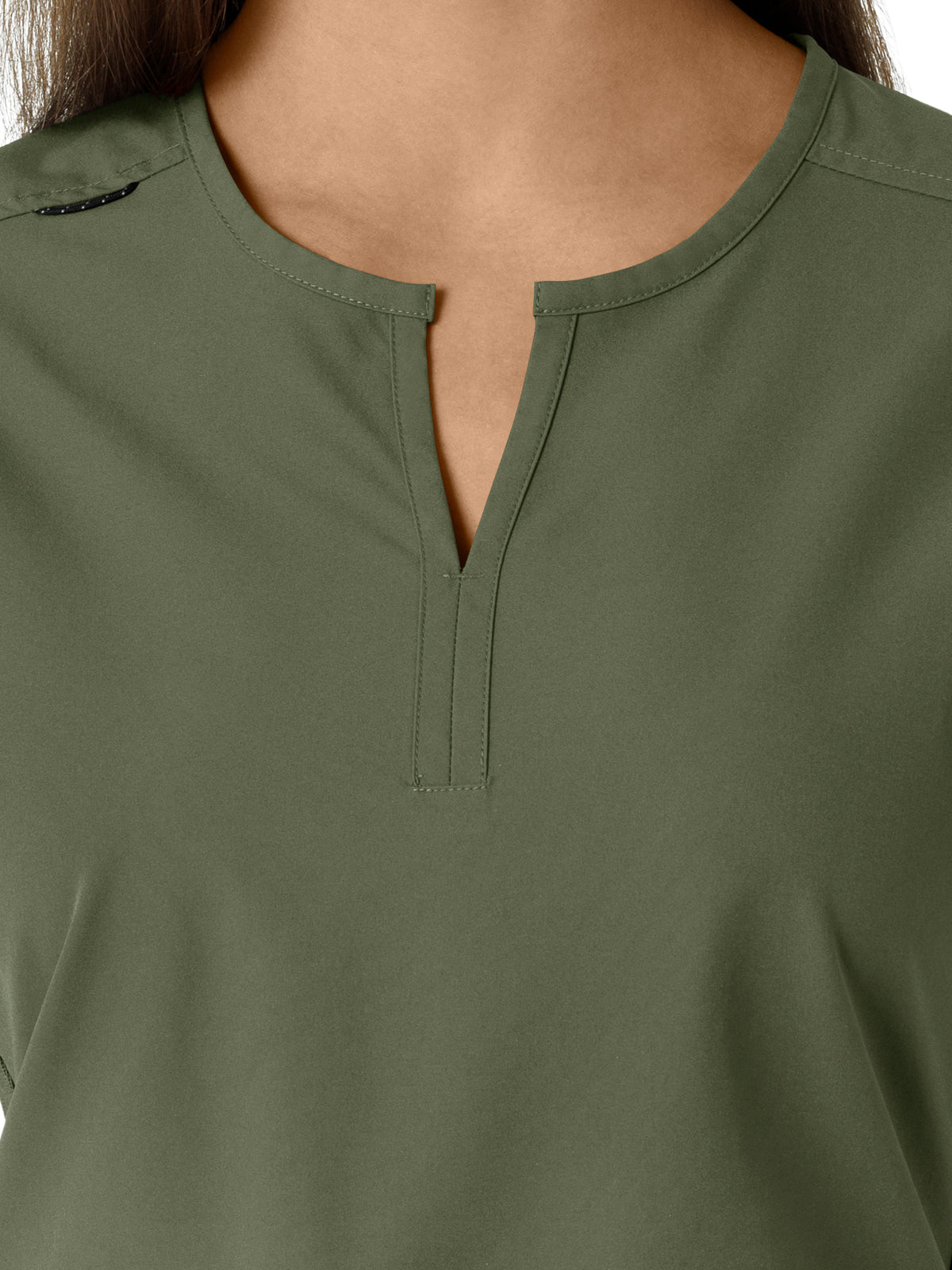 Women's Notch Neck Tunic Knit Panel Top - C12413 - Olive