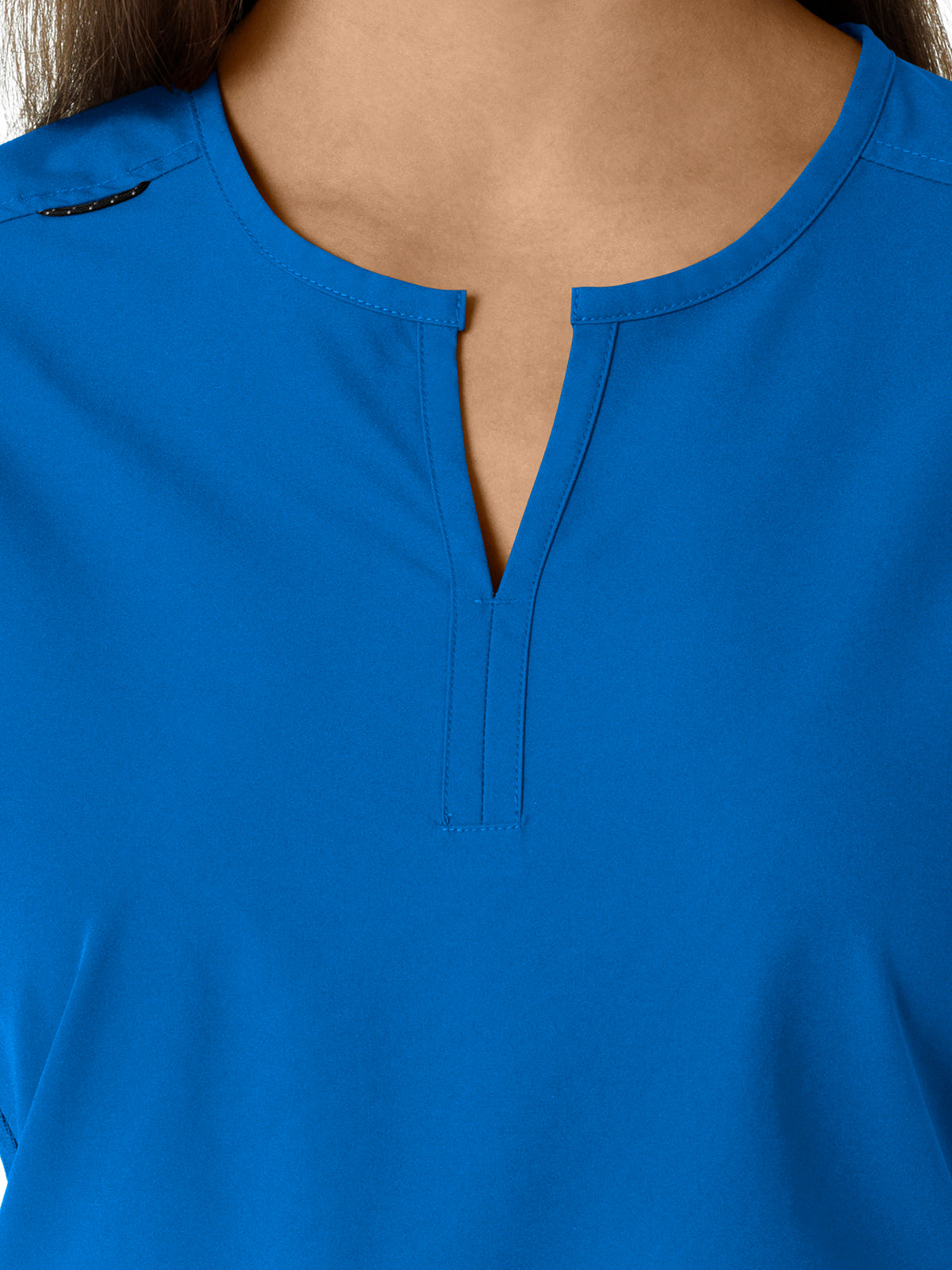 Women's Notch Neck Tunic Knit Panel Top - C12413 - Royal
