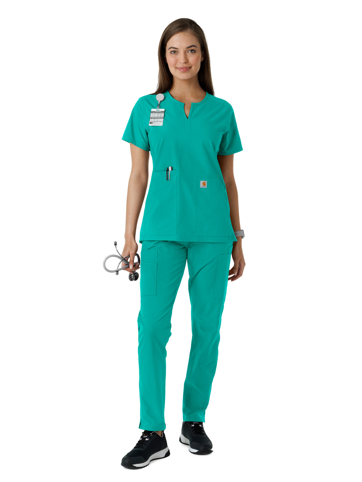 Women's Notch Neck Tunic Knit Panel Top - C12413 - Teal