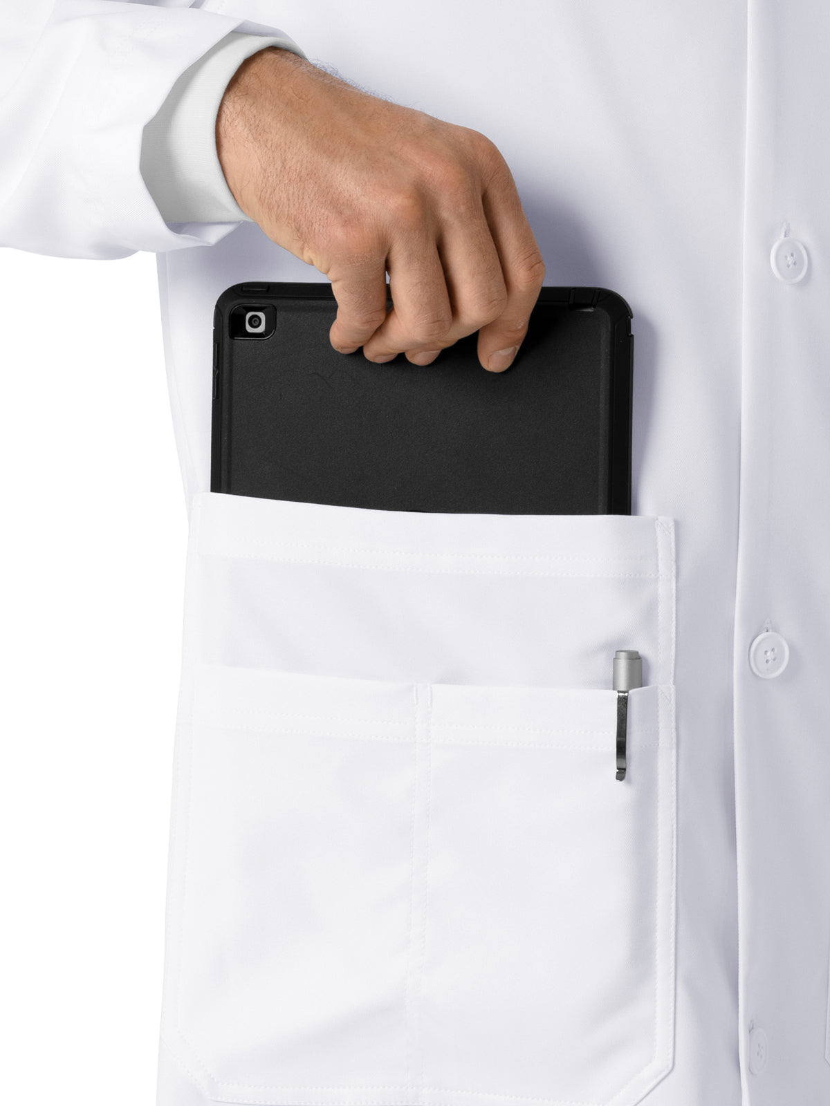 Men's Nine-Pocket 42" Long Lab Coat - C73005 - White