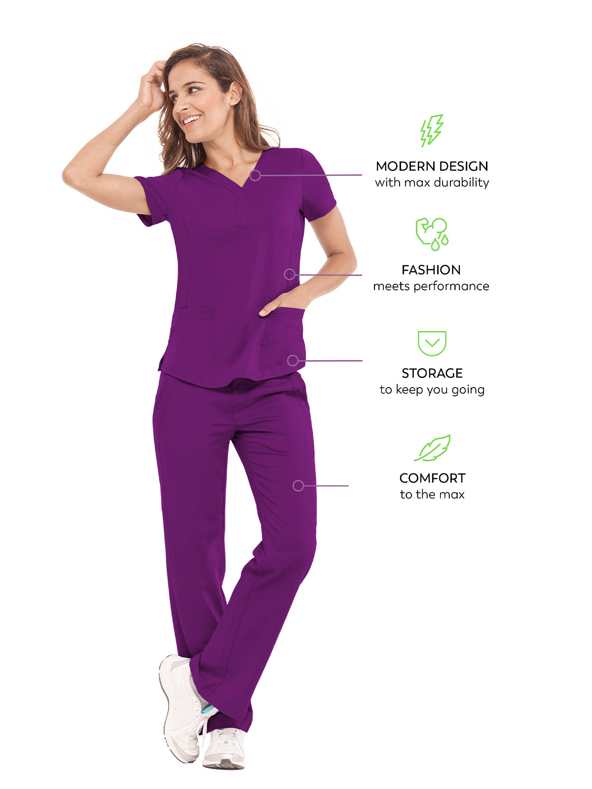 Women's 2-Pocket Jane Triple-Needle Stitching Top - 2167 - Eggplant