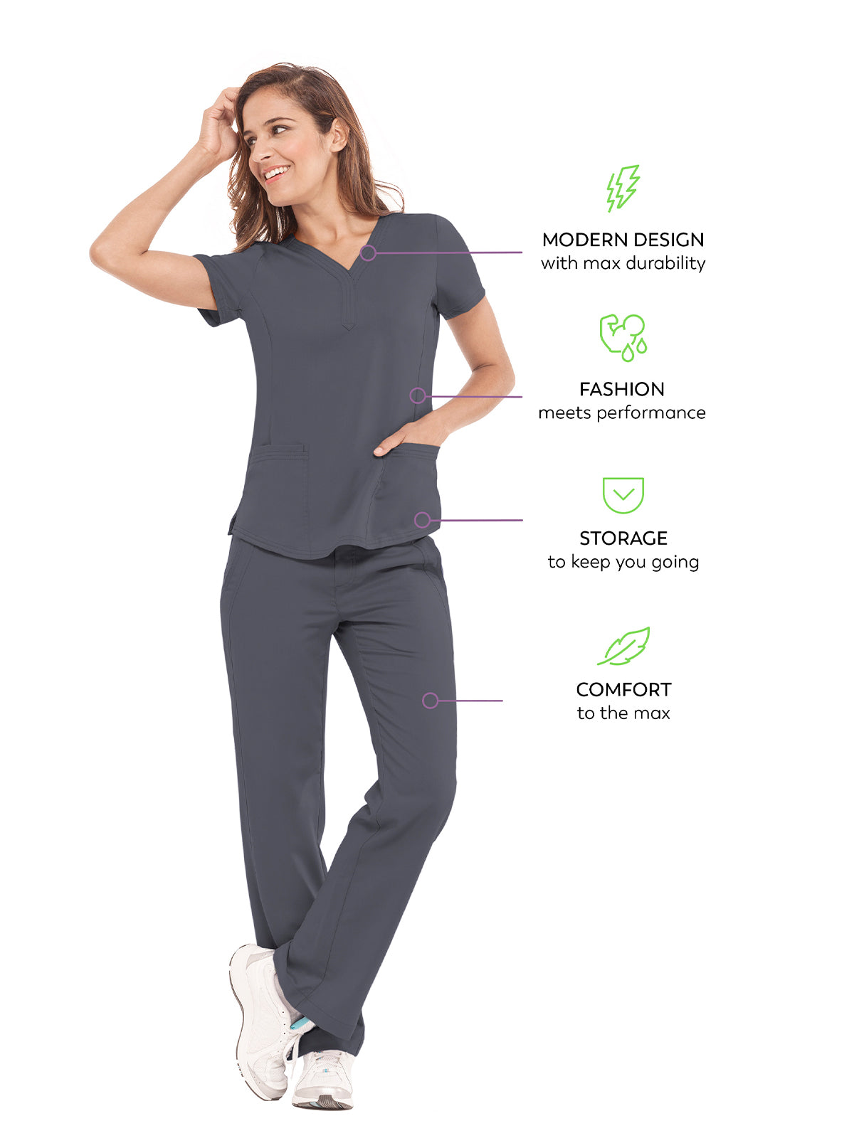 Women's 2-Pocket Jane Triple-Needle Stitching Top - 2167 - Pewter
