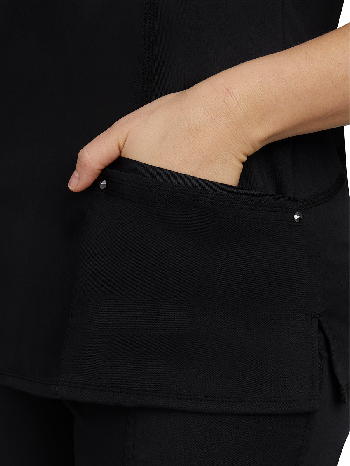 Women's 2-Pocket Juliet Stylish V-Neck Top - 2245 - Black