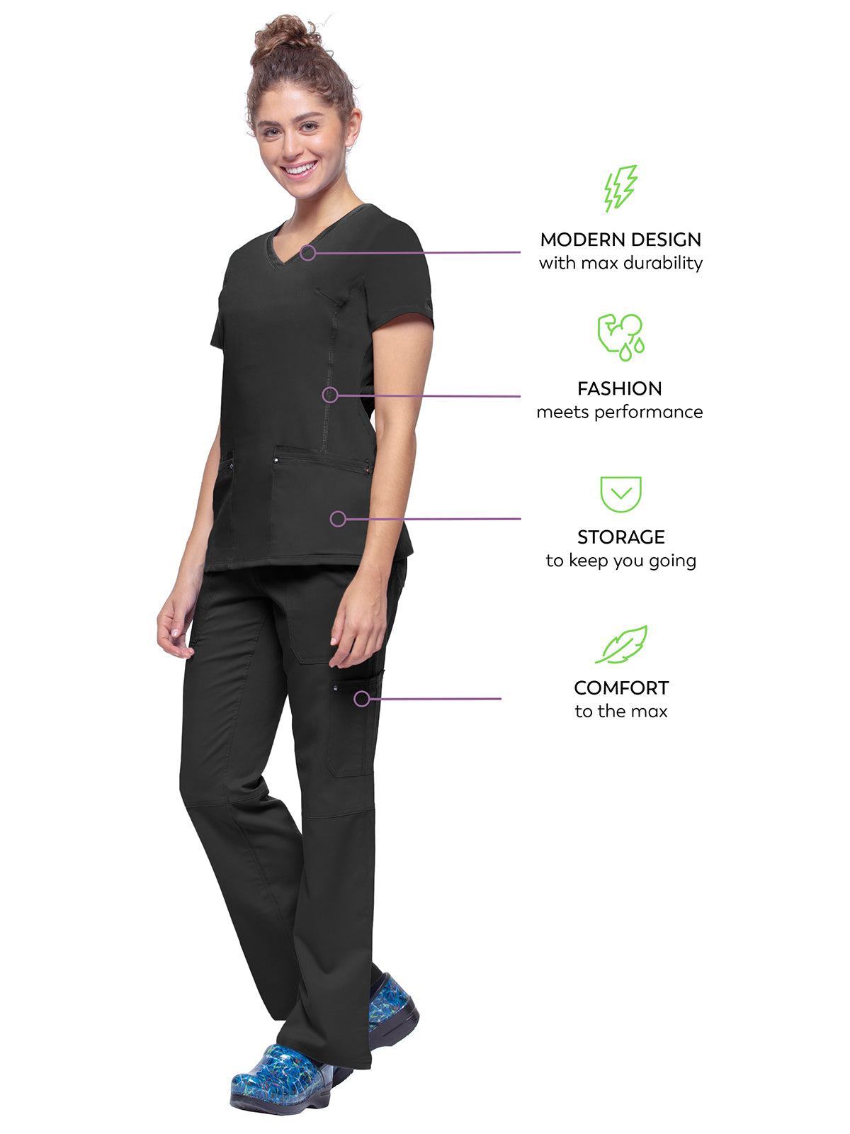 Women's 2-Pocket Juliet Stylish V-Neck Top - 2245 - Black