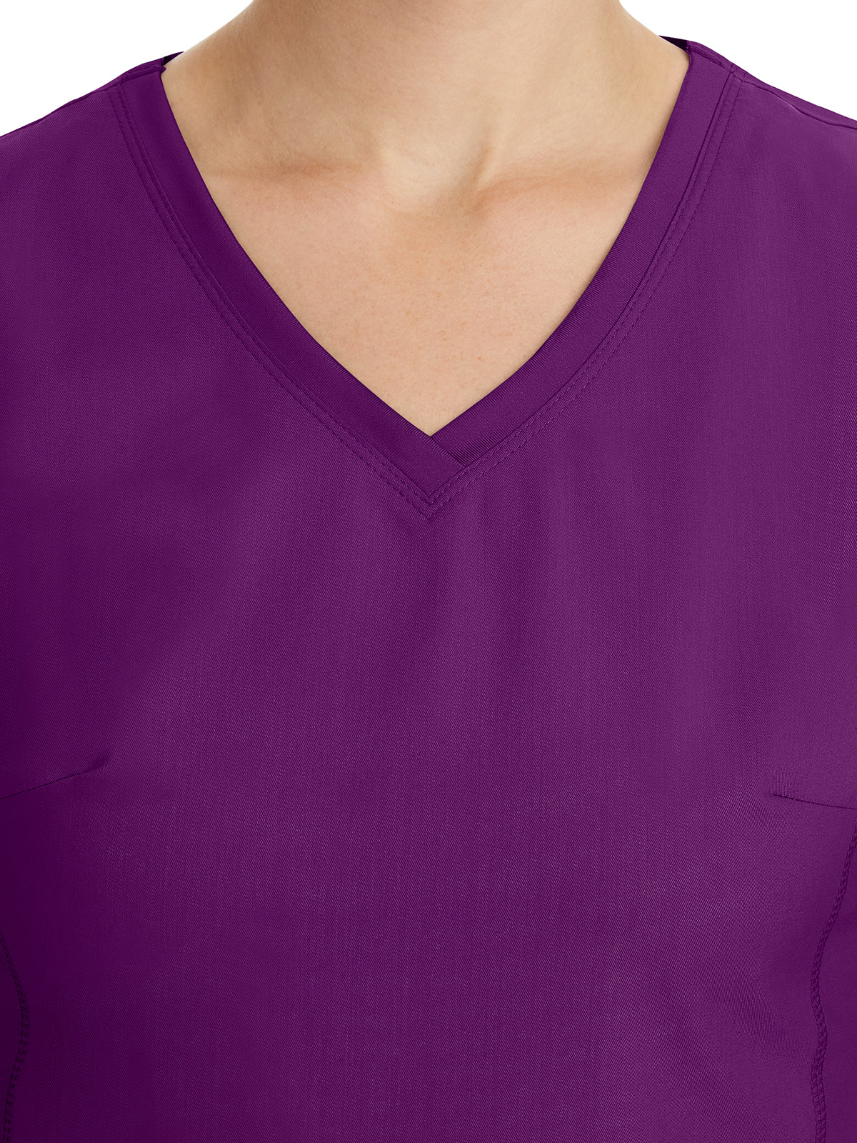 Women's 2-Pocket Juliet Stylish V-Neck Top - 2245 - Eggplant