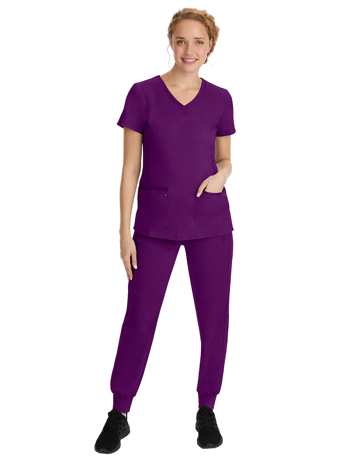 Women's 2-Pocket Juliet Stylish V-Neck Top - 2245 - Eggplant