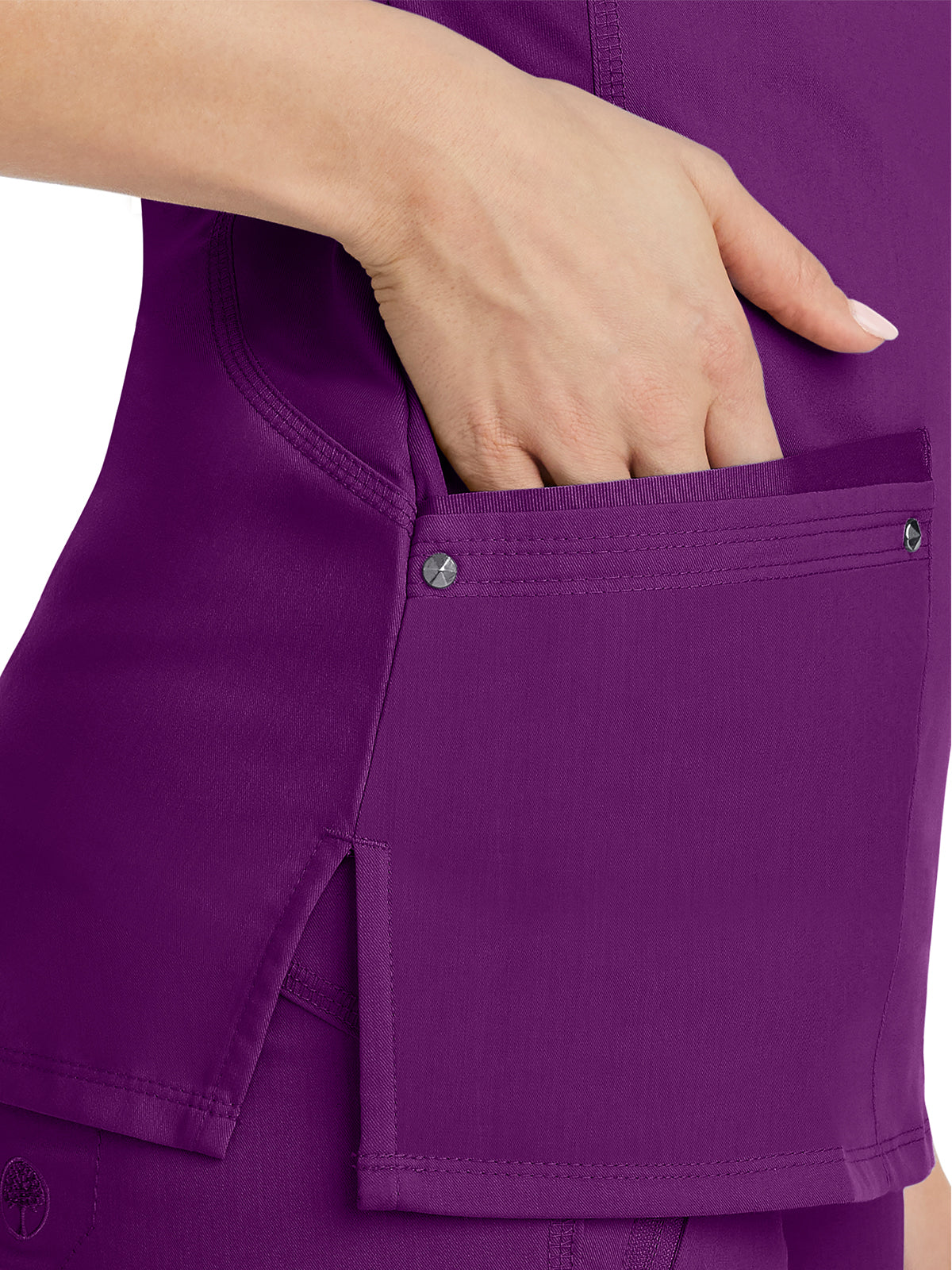 Women's 2-Pocket Juliet Stylish V-Neck Top - 2245 - Eggplant