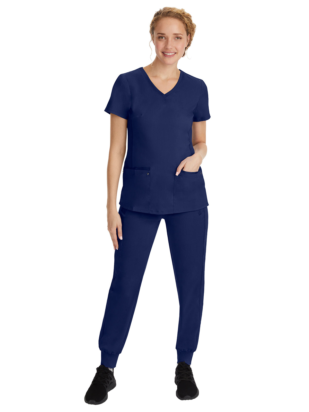 Women's 2-Pocket Juliet Stylish V-Neck Top - 2245 - Navy